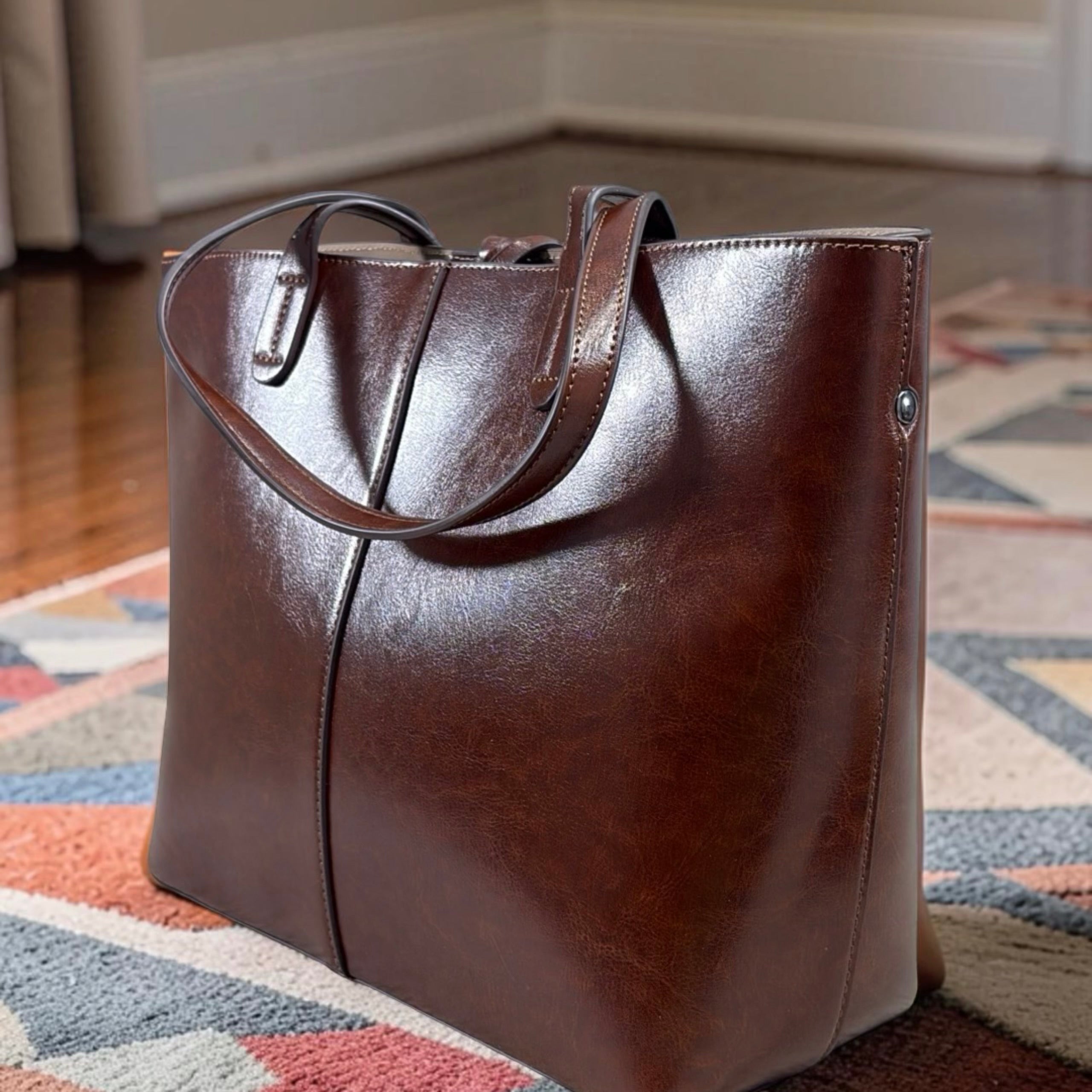 Holley Vivi 2-in-1 Leather Tote Bag in Coffee
