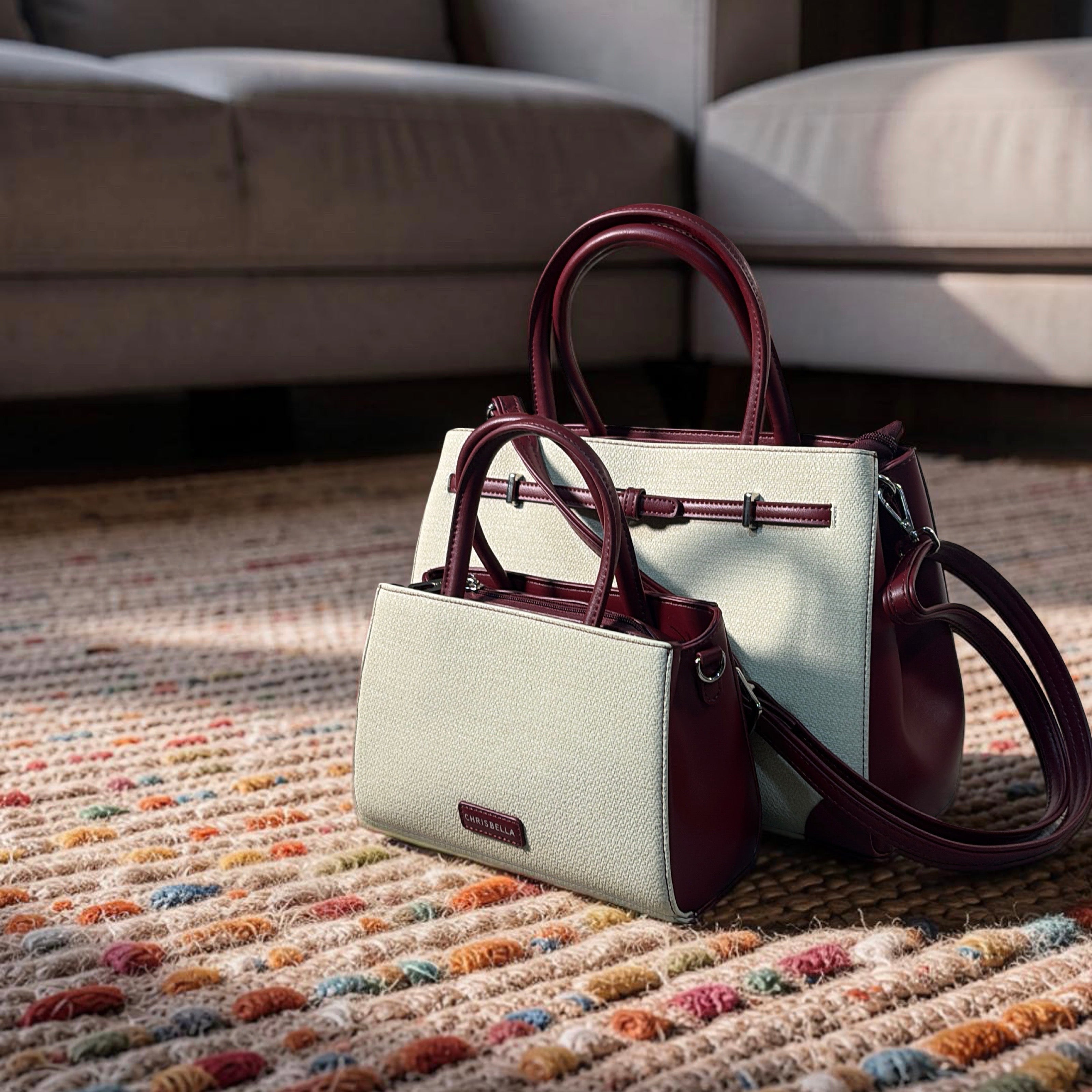 Chrisbella Buckle Detail Structured Bag in Wine