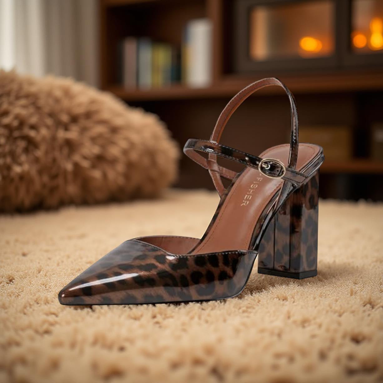 Marc Fisher Animal Print Patent Leather Block Heel Pump in Brown