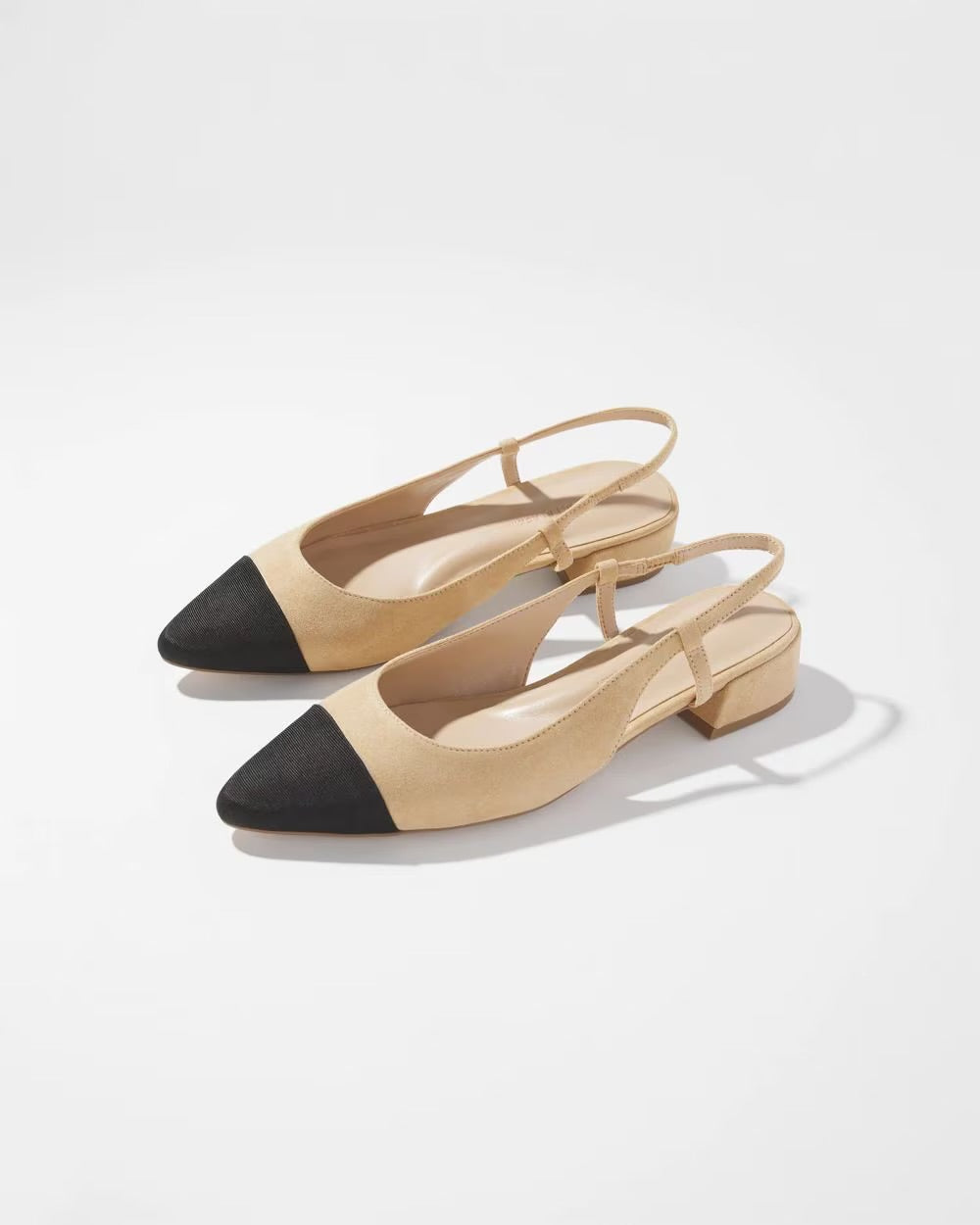White House Black Market Toe Cap Block Heel Slingbacks in Light Tan