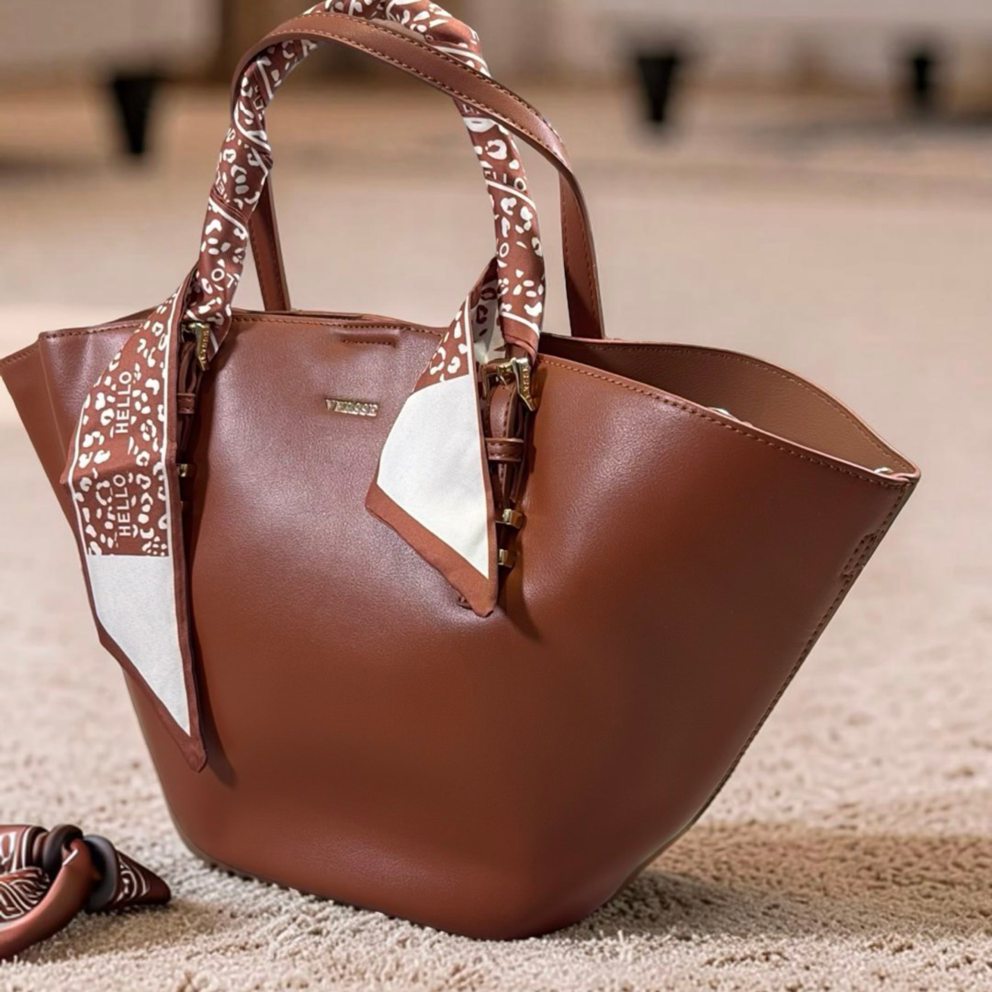 Versse Trapeze Handbag in Brown