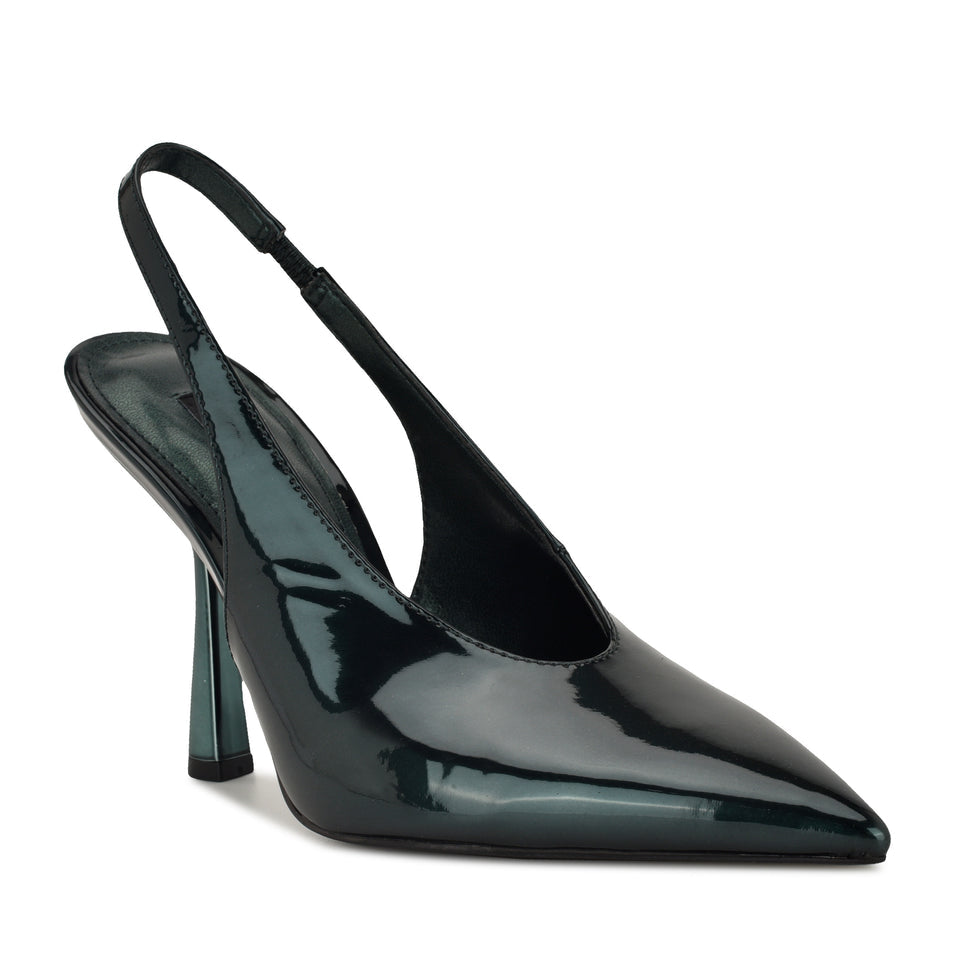 Nine West Patent Leather Pointed Slingbacks in Dark Green