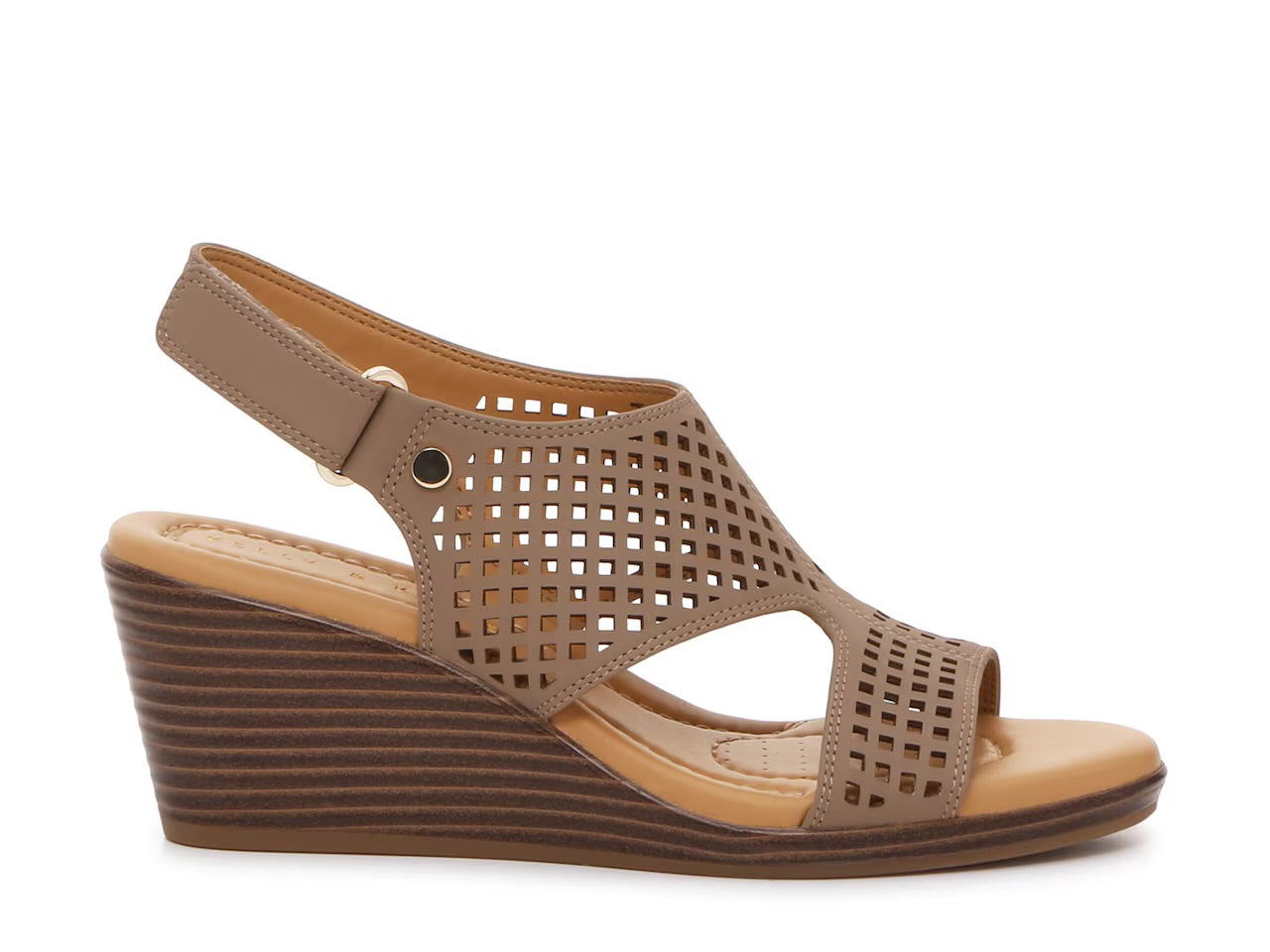 KELLY & KATIE PERFORATED WEDGE SANDAL IN DARK TAUPE