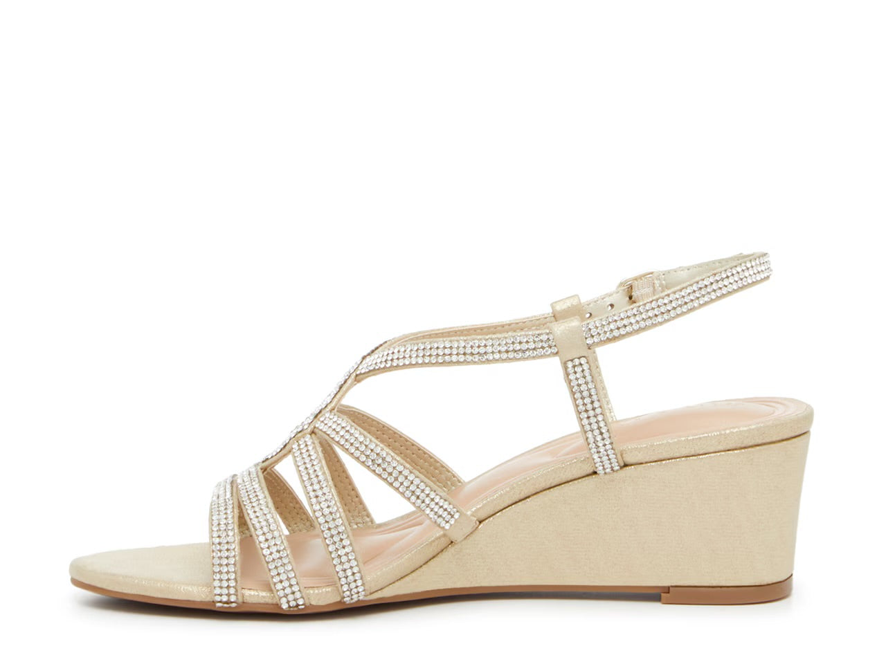 KELLY & KATIE EMBELLISHED STRAP WEDGE SANDAL IN GOLD