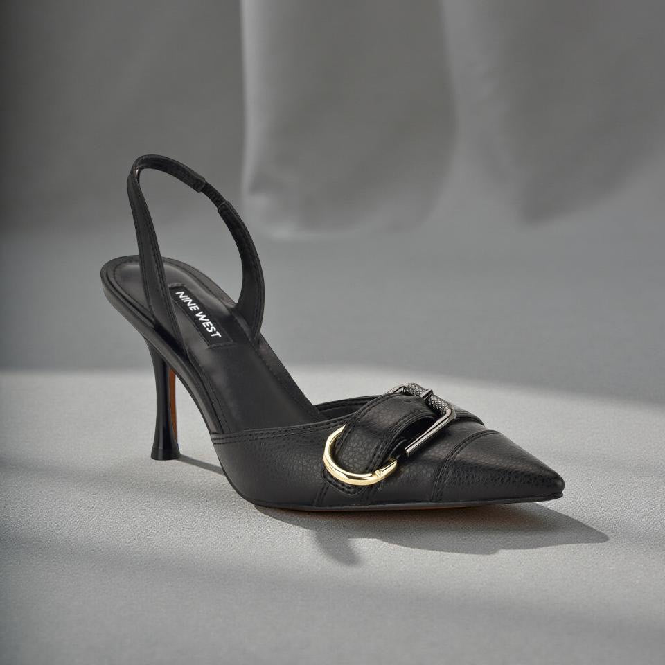 Nine West Textured Leather Pointed Toe Slingback Pump in Black