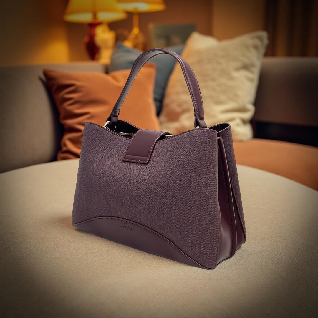 Chrisbella Contrast Leather Triple Compartment Bag in Wine