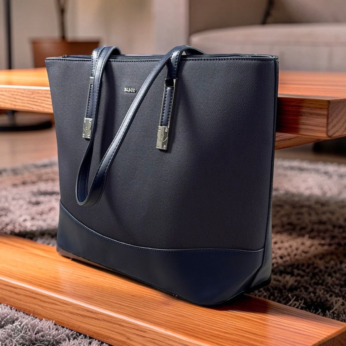 Bagco Textured Large Shoulder Bag in Navy
