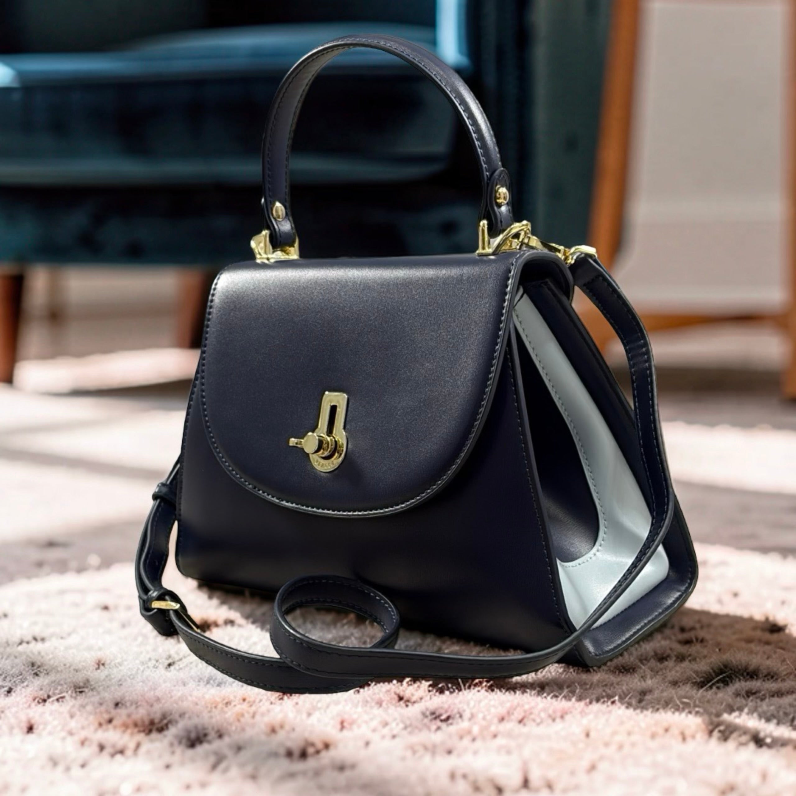 Versse Top Handle Winged Bag in Navy
