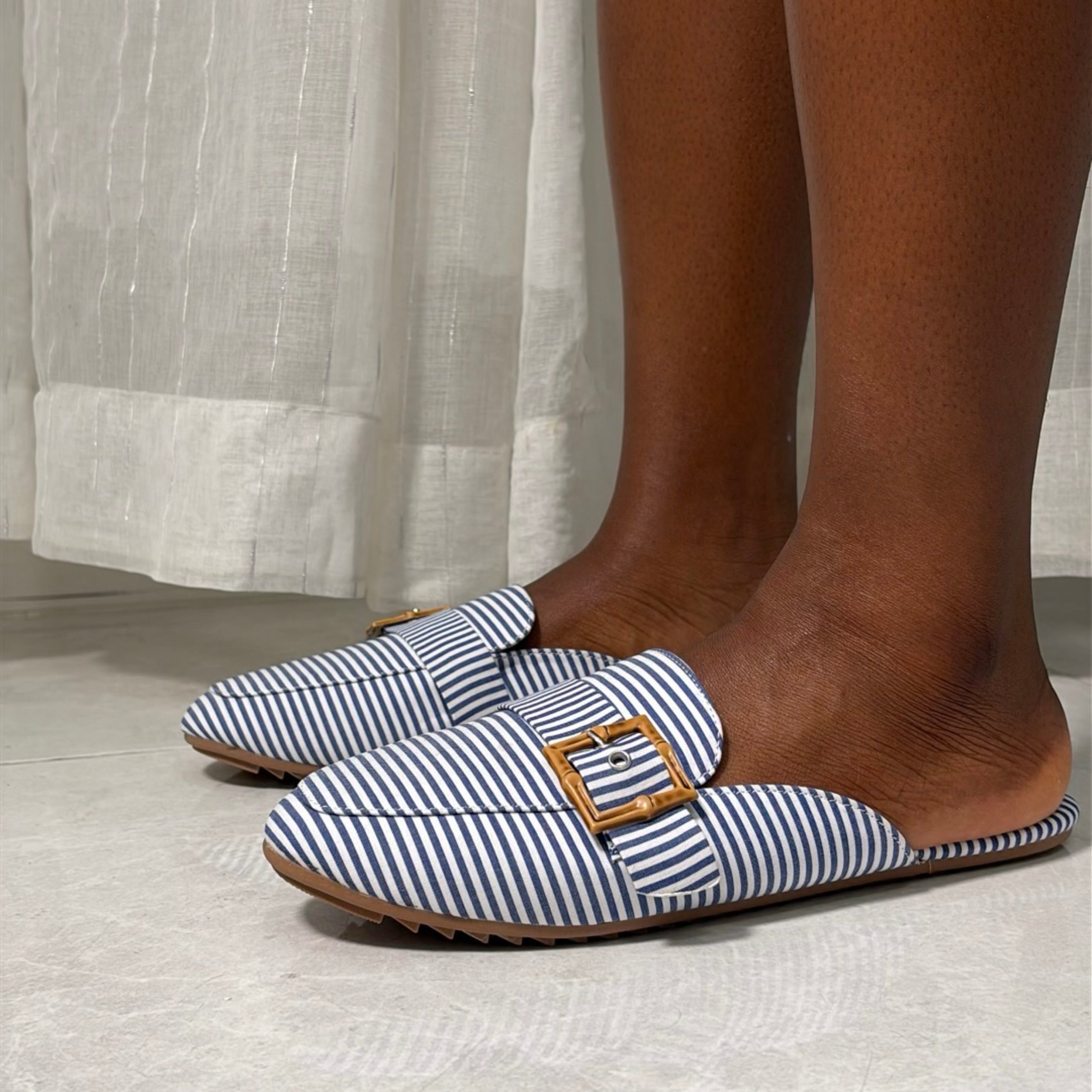 Nautica Stripped Flat Mule in Blue