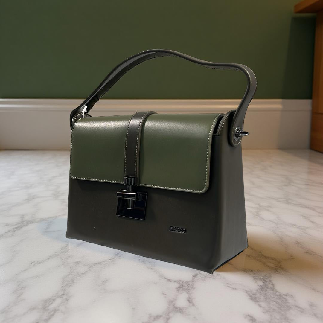 Bagco Tow-Tone Structured Top-Handle Bag in Army Green