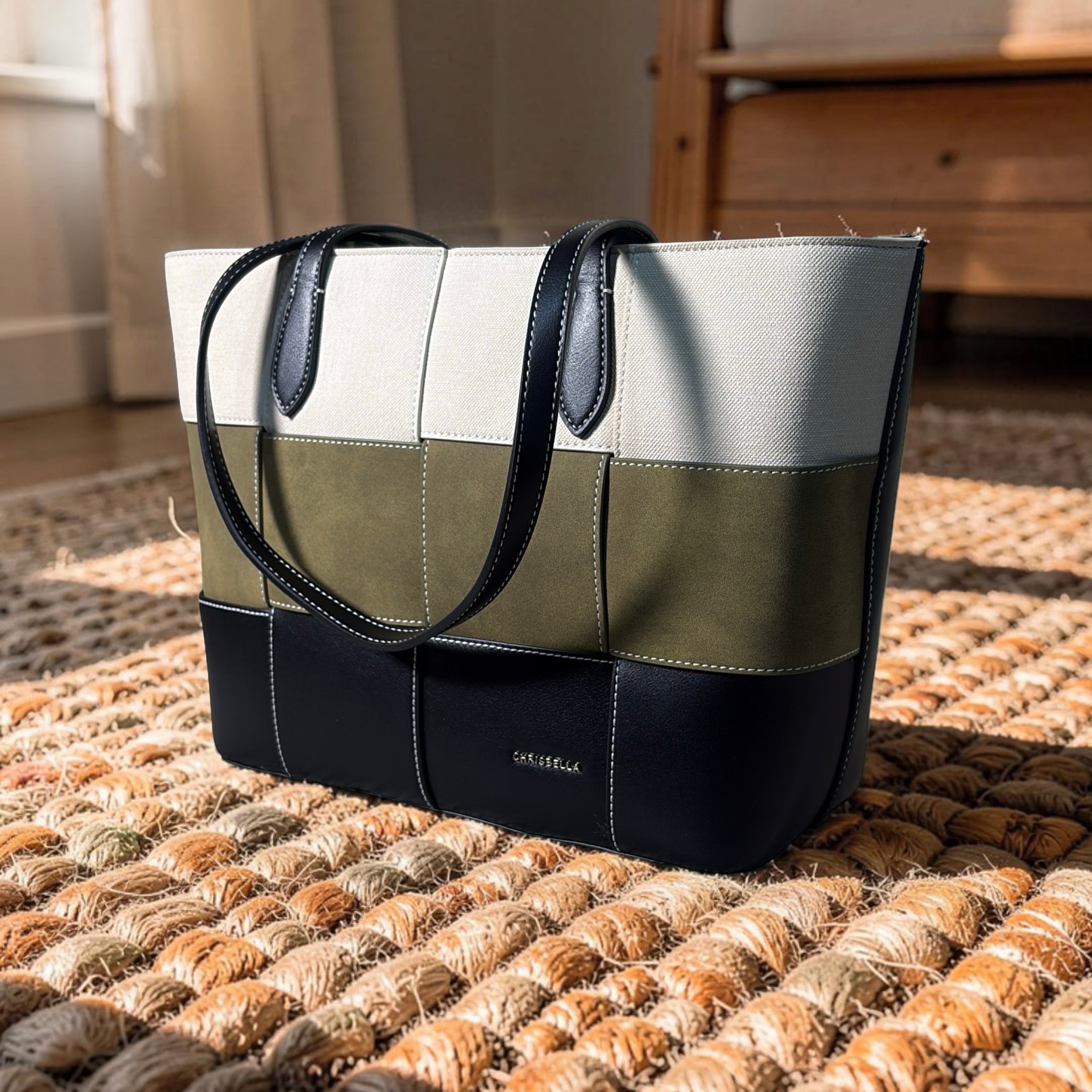 Chrisbella Mat Design Shoulder Bag in Black Mix