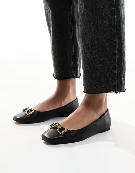 ASOS BELL DETAIL FLATS IN BLACK