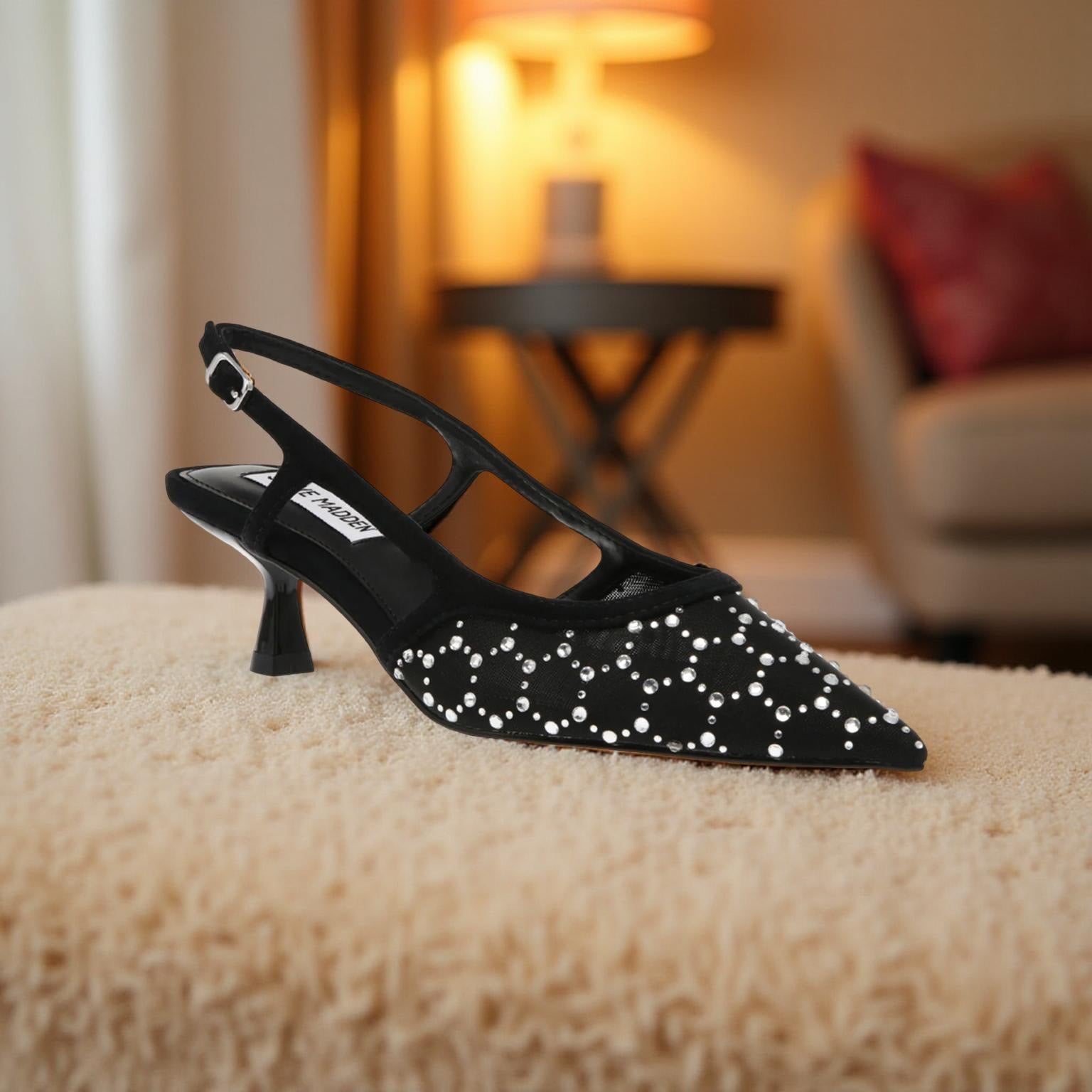 Steve Madden Studded Slingback Kitten Heel in Black