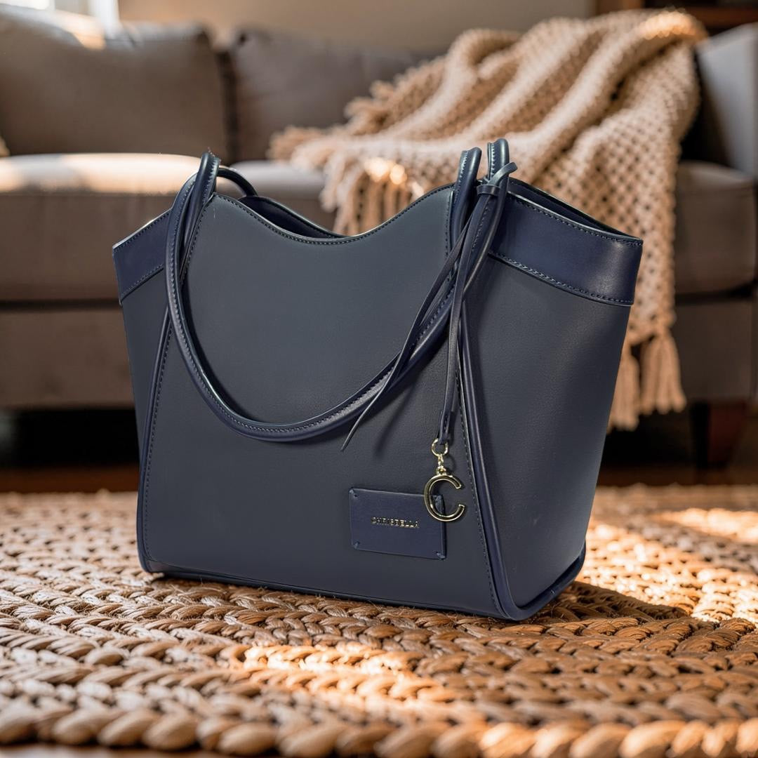 Chrisbella Tube Strap Handle Bag in Navy