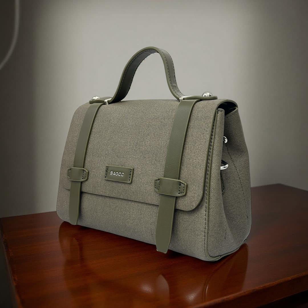 Bagco Leather Strap Top Handle Satchel in Army Green