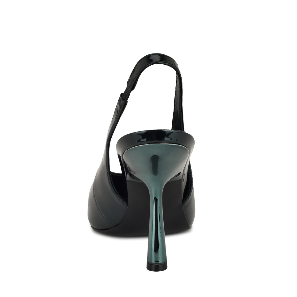 Nine West Patent Leather Pointed Slingbacks in Dark Green