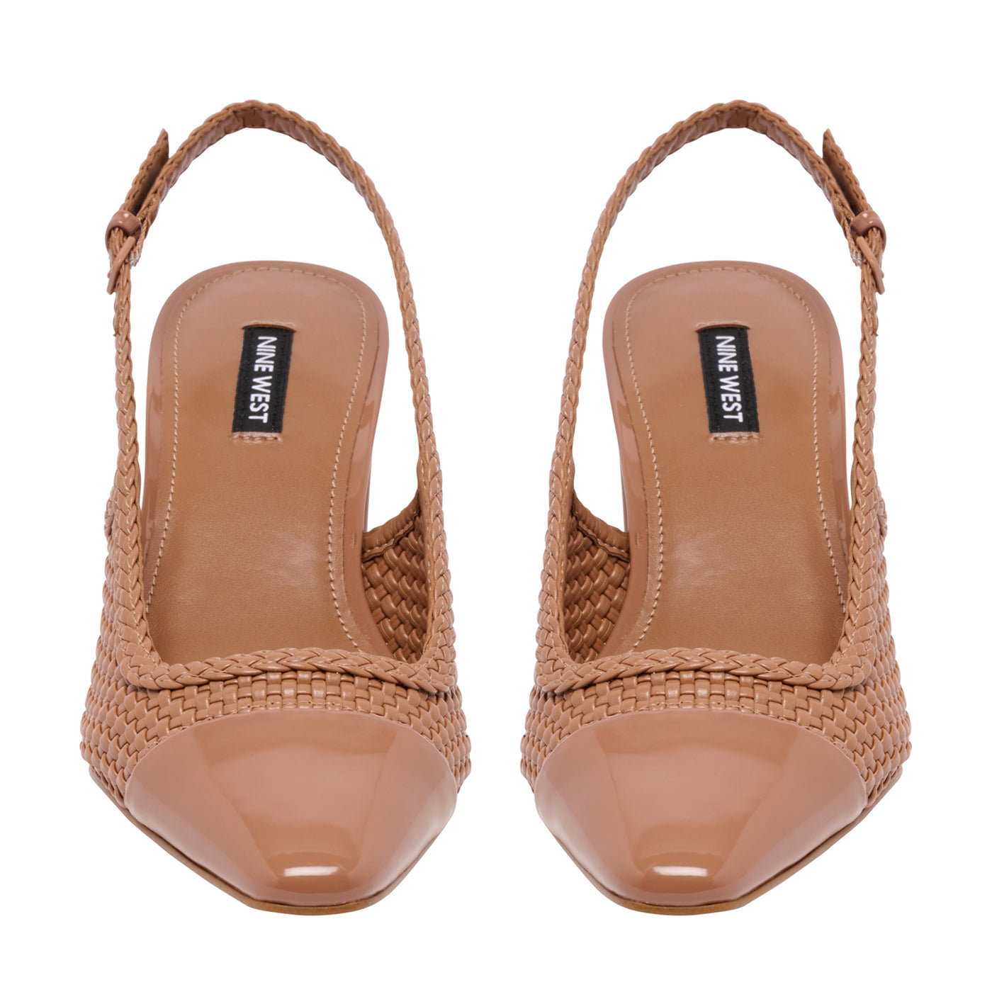 Nine West Toe Cap Woven Leather Block Heel Pump in Brown