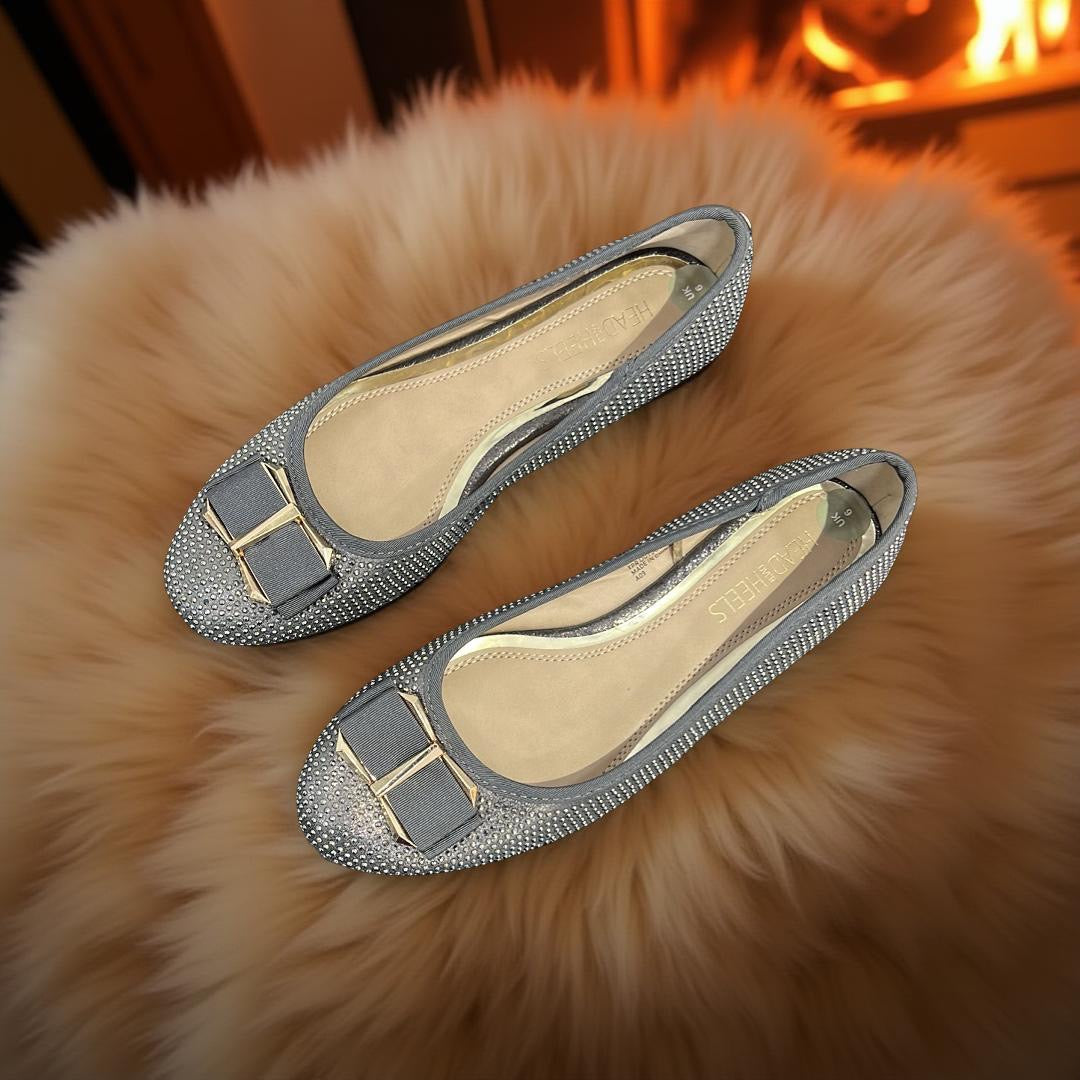 Dune Embellished Almond Toe Ballerina in Grey