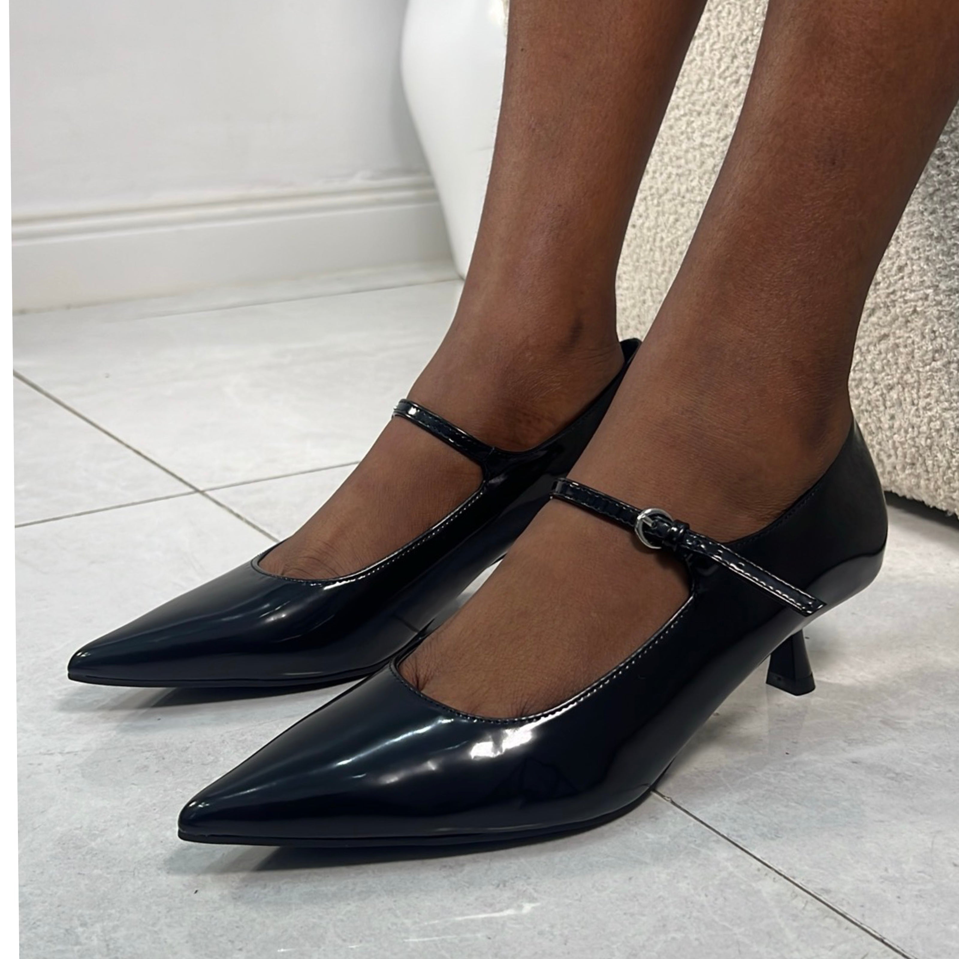 Edit Maryjane Patent Leather Pointed Toe Pump in Black
