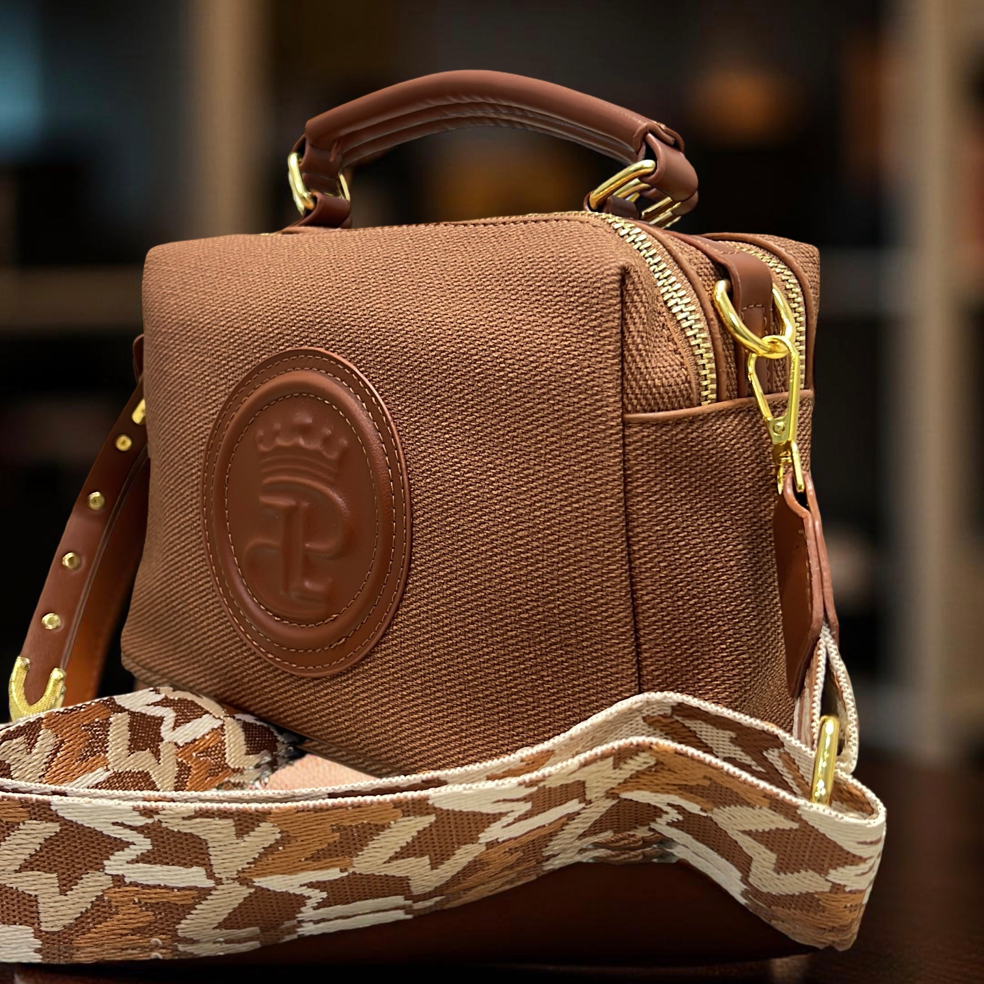 Classic Top Handle Dual Compartment Bag in Brown