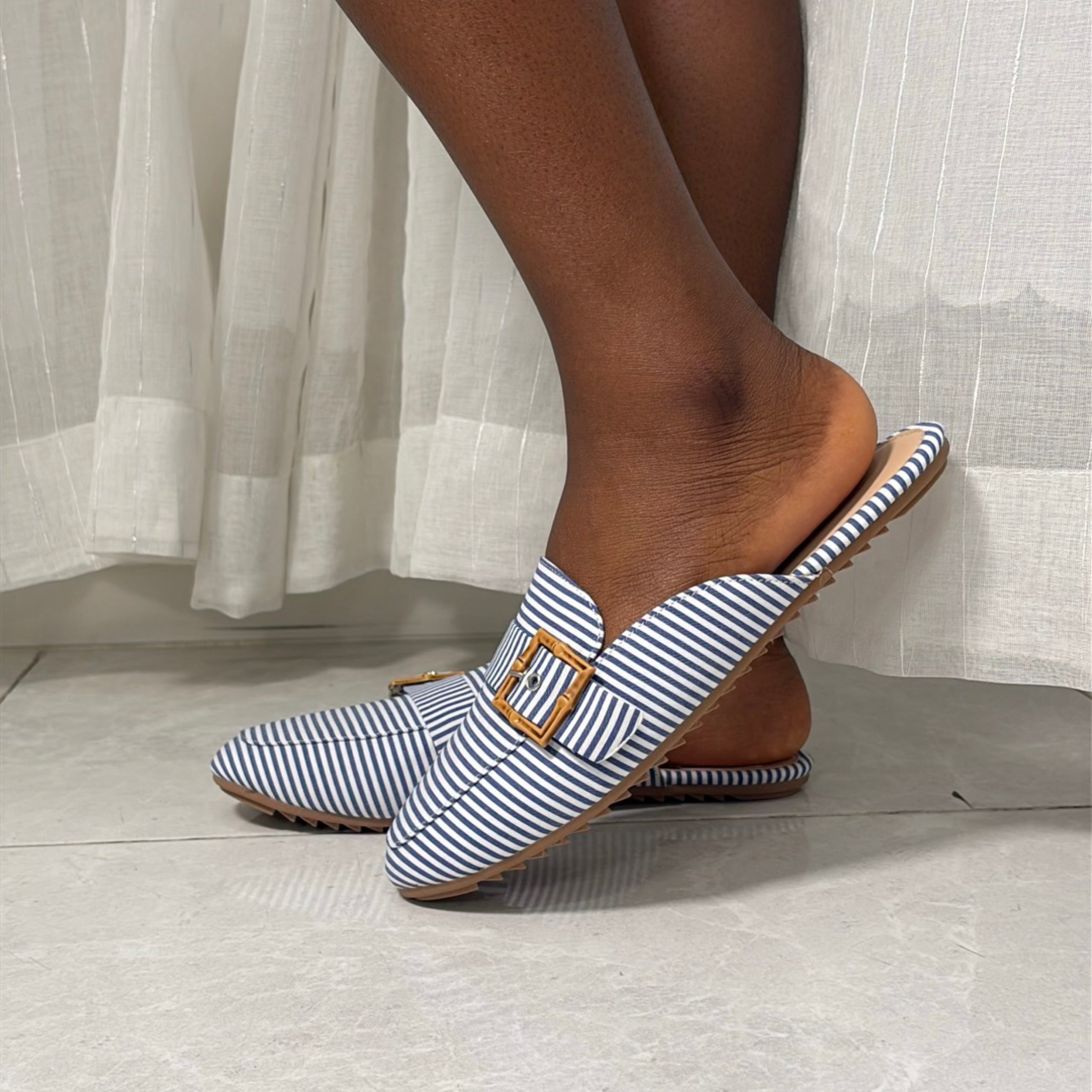 Nautica Stripped Flat Mule in Blue