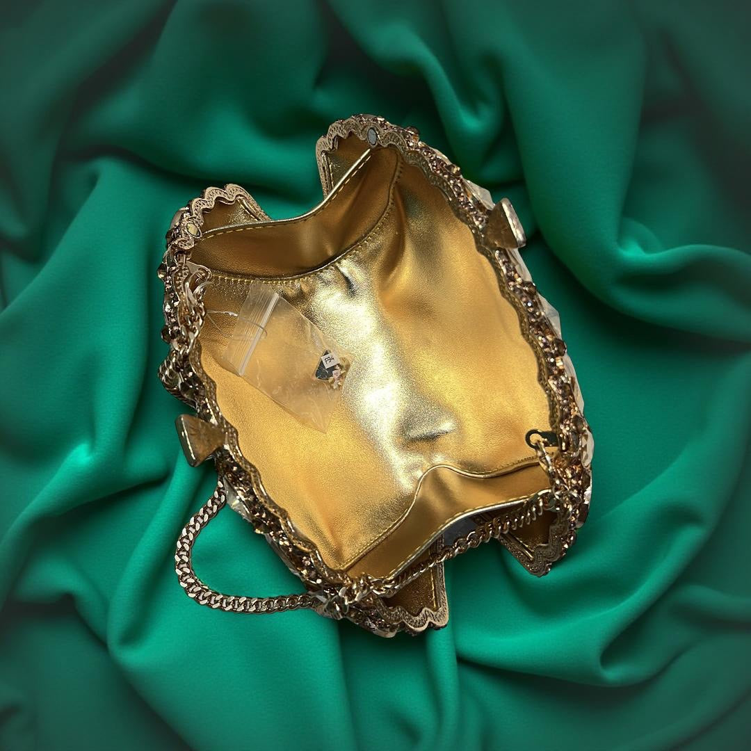 Valencia Structured Clutch Party Purse with Stones in Gold