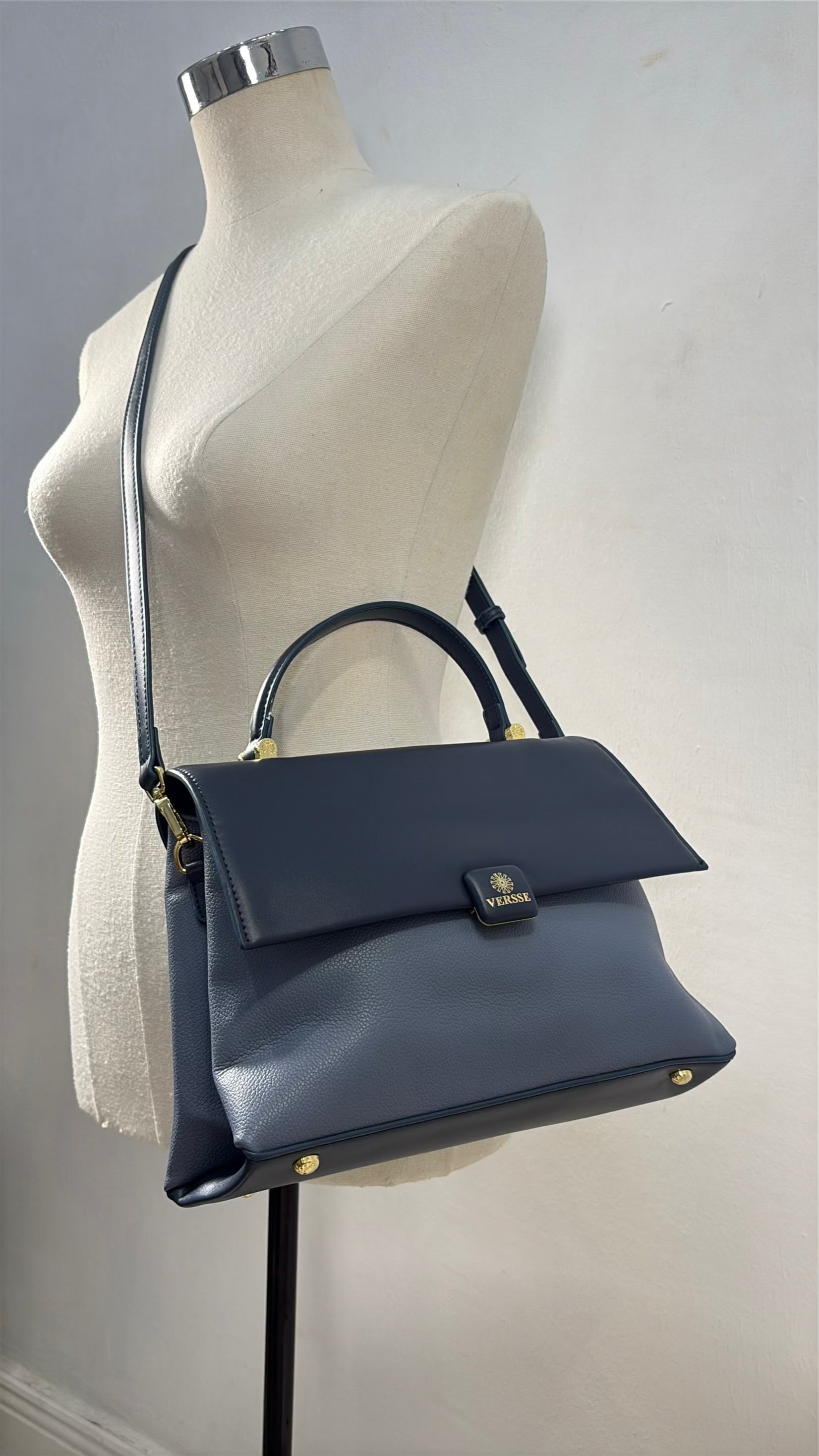 Versse Top Handle Flap Closure Bag Navy