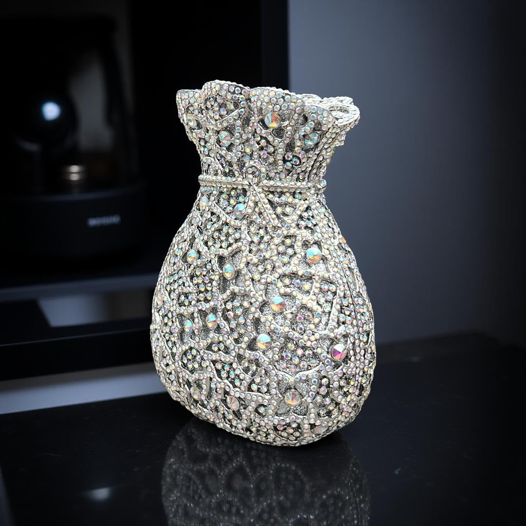 Portofino Luxe Clutch Structured Party Purse with Stones in Silver