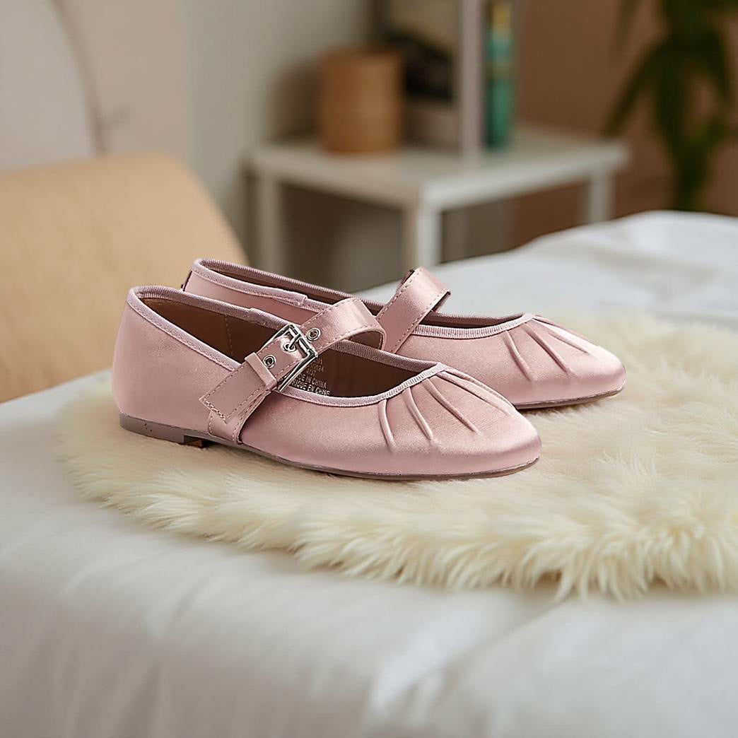 River Island Square Toe Satin-Finish Maryjane Flats in Black