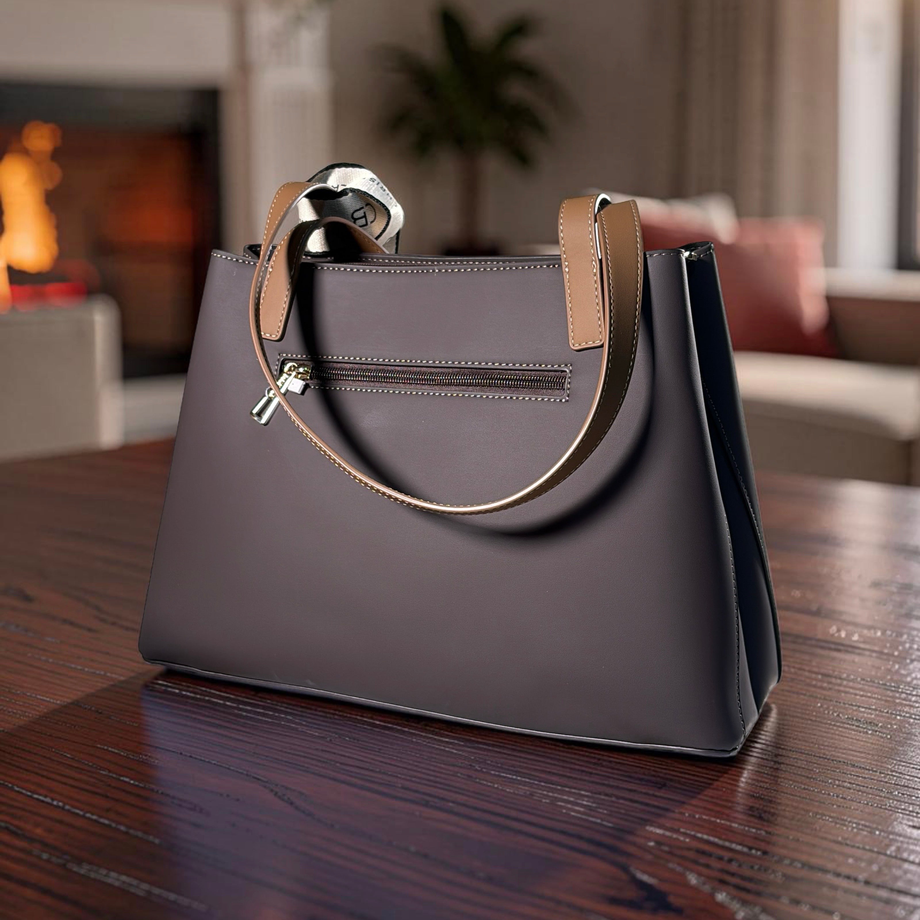 Chrisbella 2-in-1 Contrast Color Shoulder Bag in Coffee