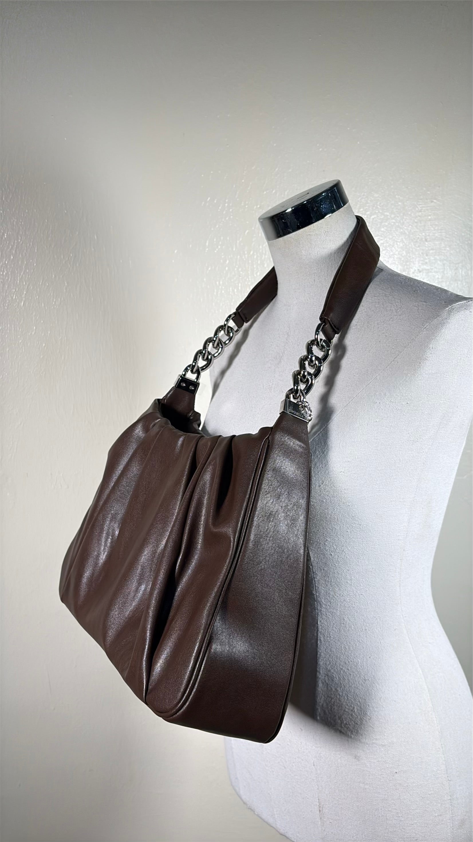 Chrisbella Ruched Deisgn Single Strap Bag in Coffee
