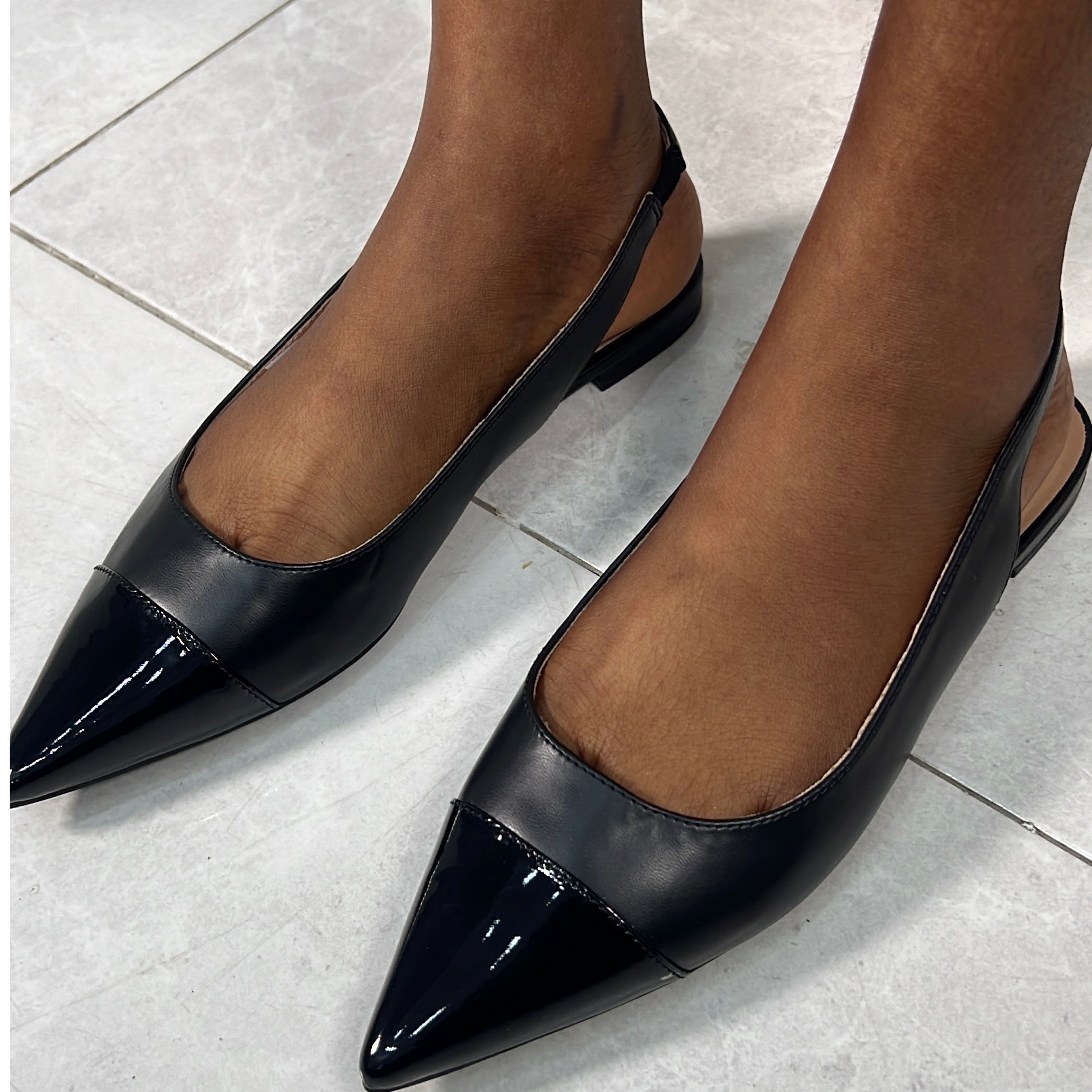 Power Toe-Cap Slingback Flats in Black