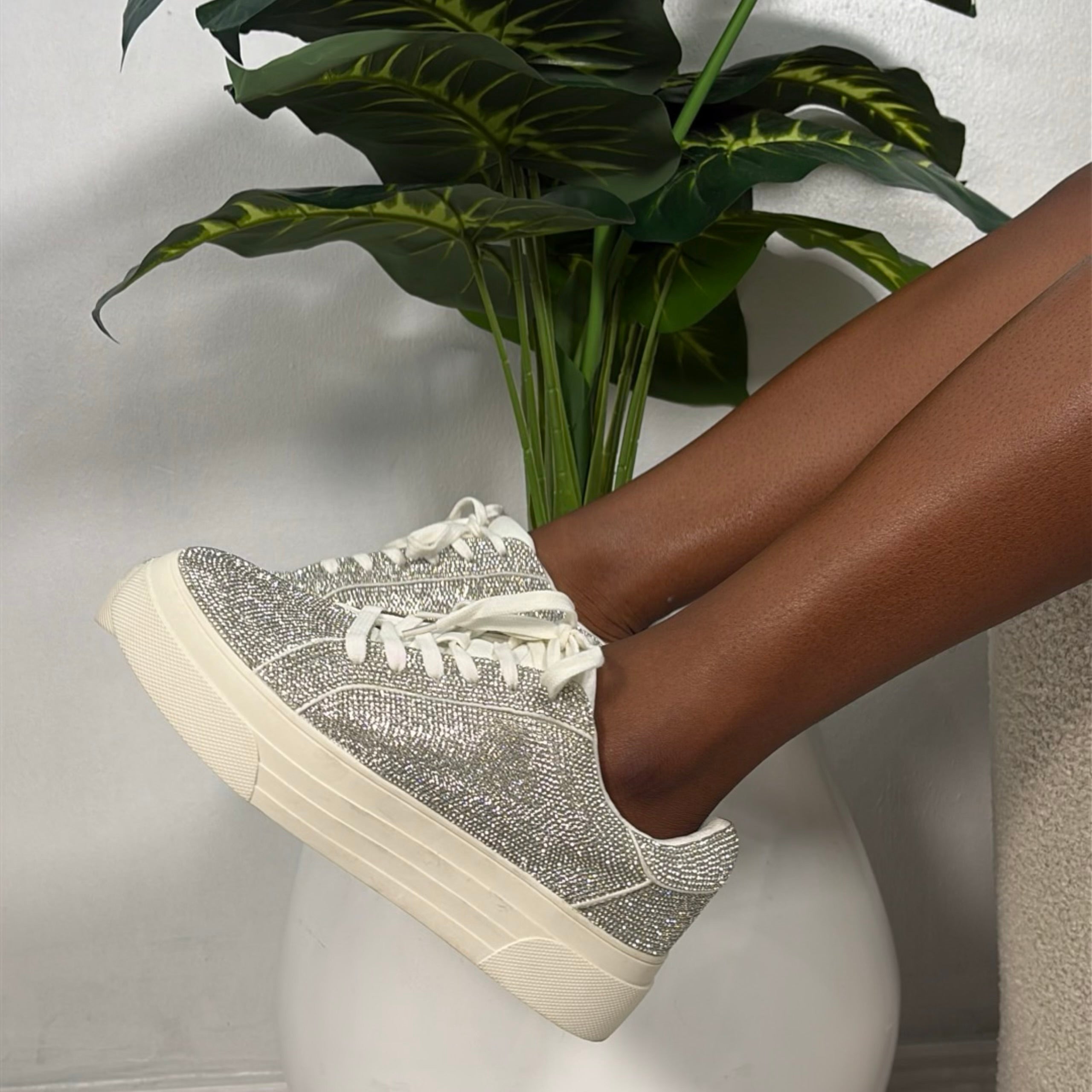 Jessica Simpson Embellished Lace-Up Dress Sneakers in White