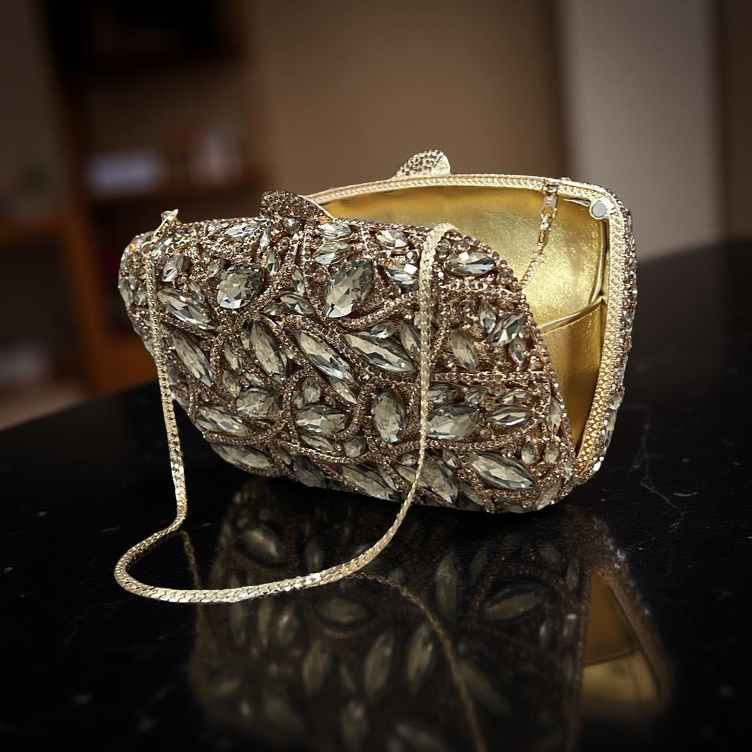 Verona Glam Clutch Purse with Crystals in Gold