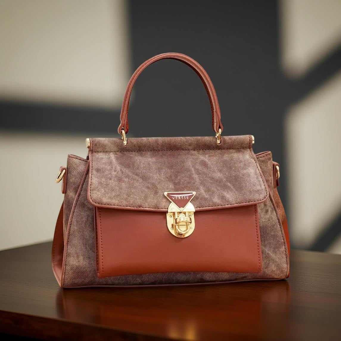 Versse Top Handle Contrast Bag in Brown