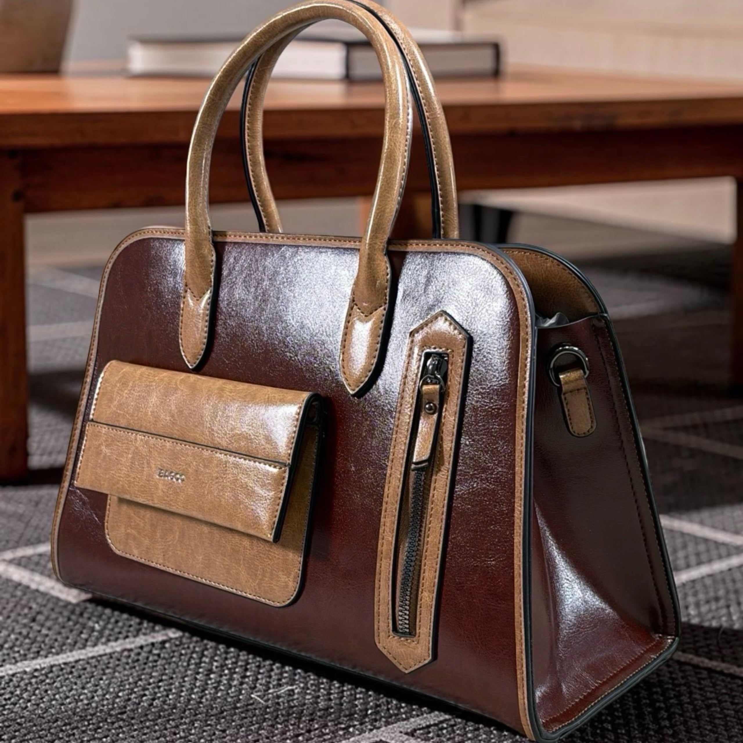 Bagco Front Pocket Detail Structured Bag in Brown