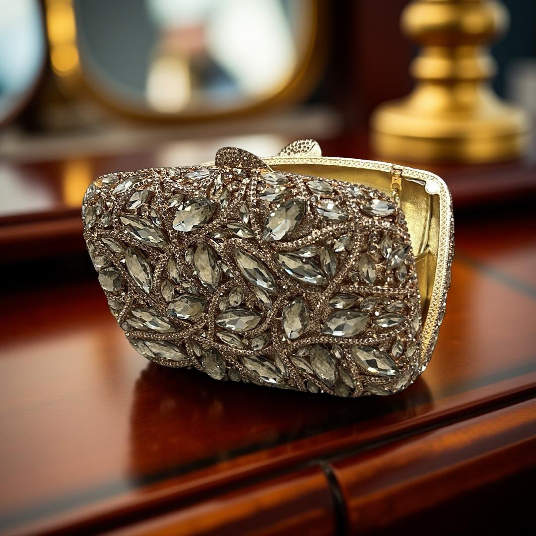 Verona Glam Clutch Purse with Crystals in Gold