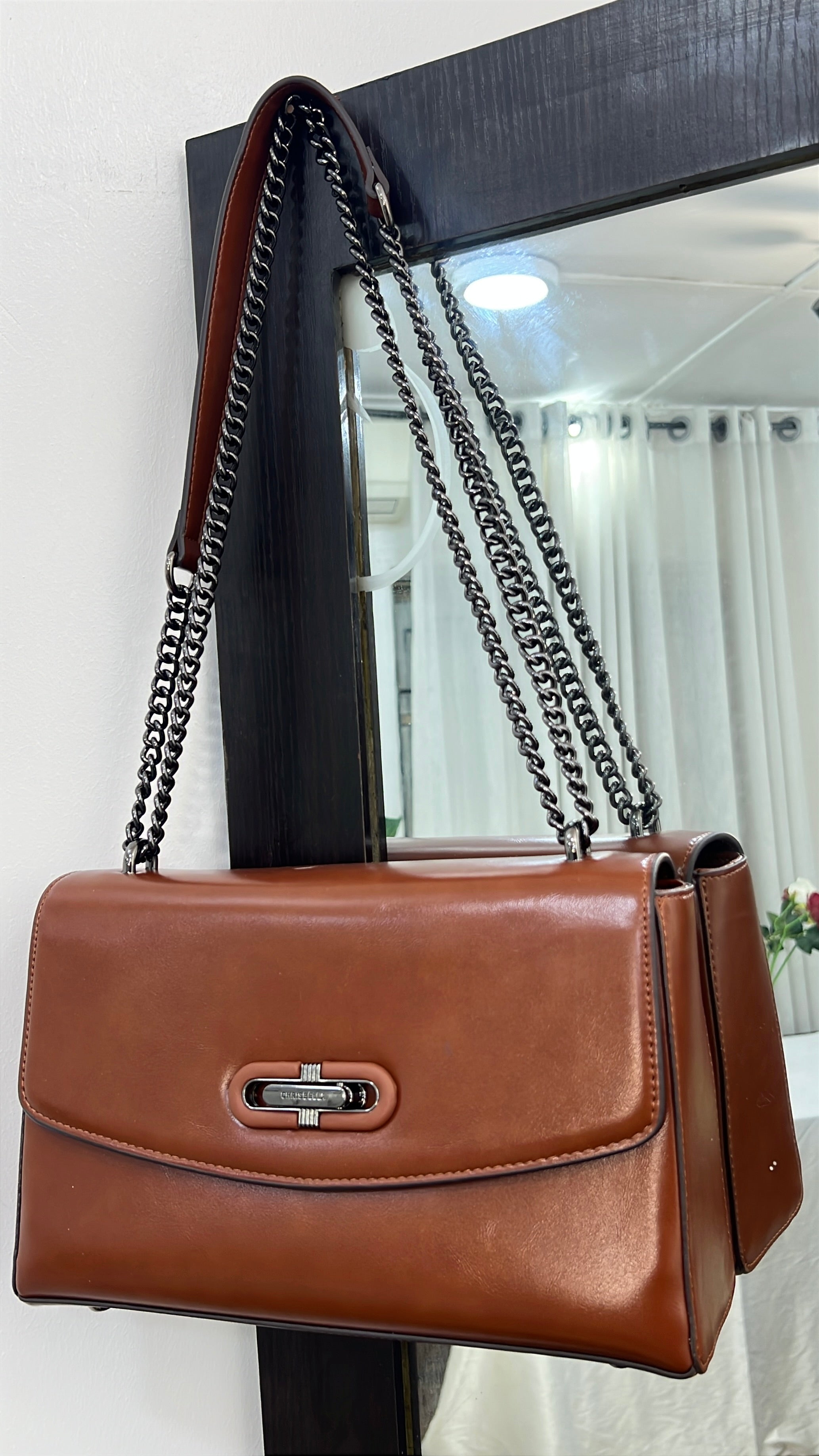 Chrisbella Leather Slide-Knob Sling Bag in Brown