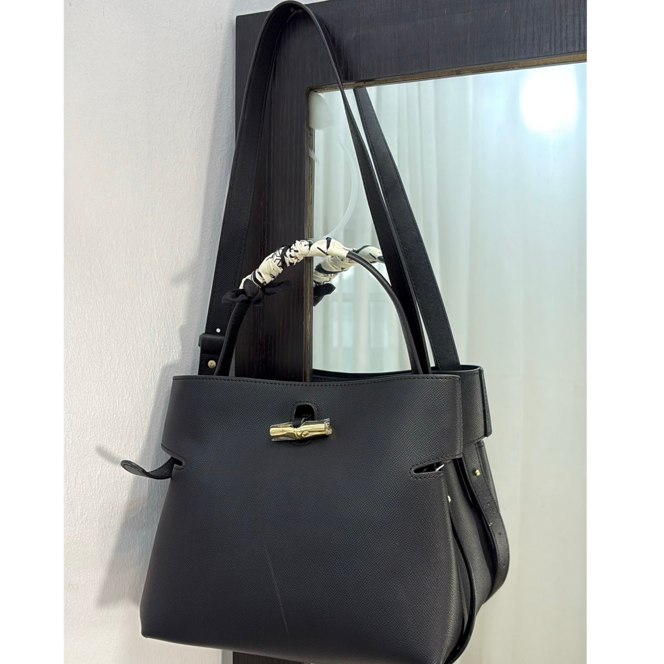 Versse Leather Bucket Bag in Black