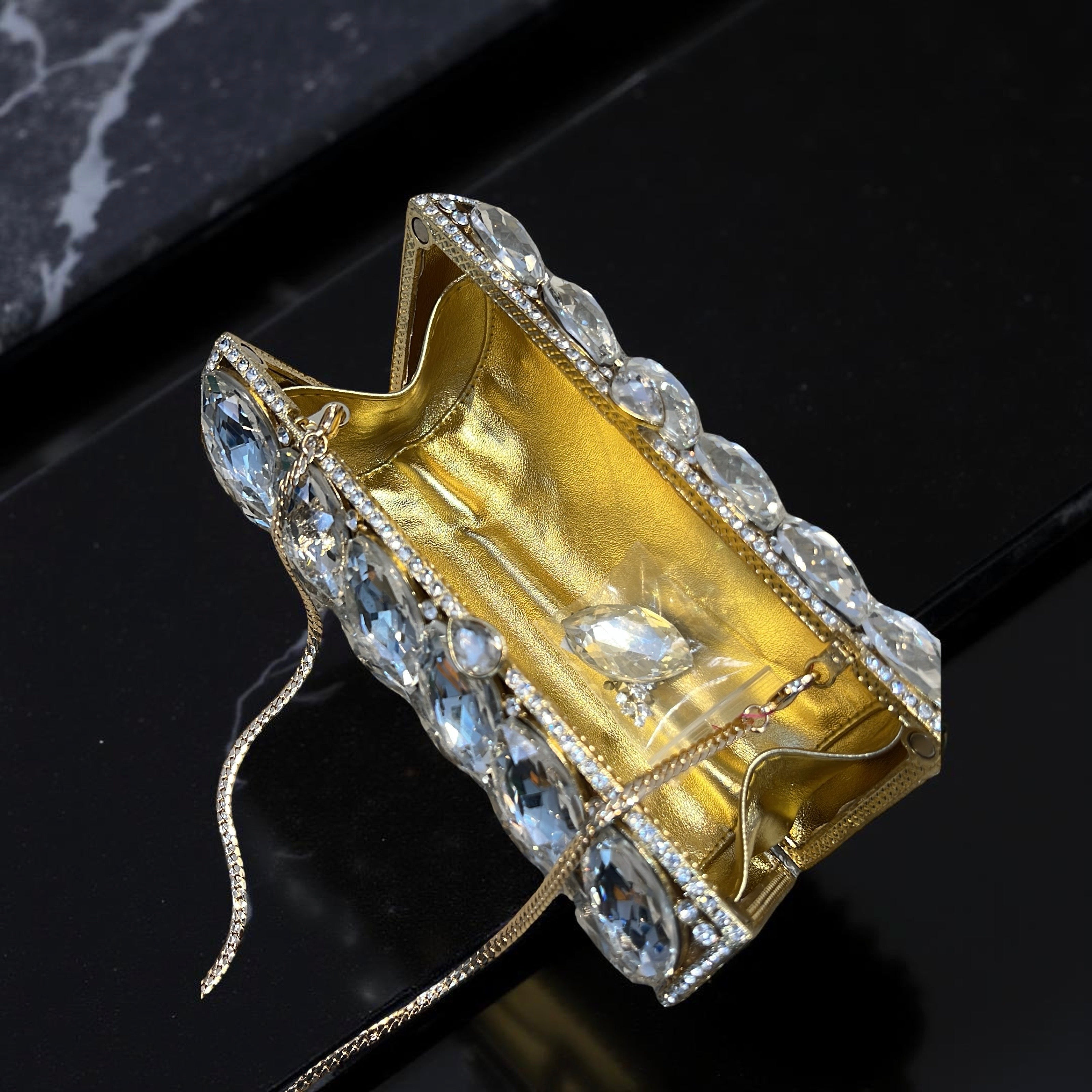 Prague Clutch Purse With Clear Crystals in Gold