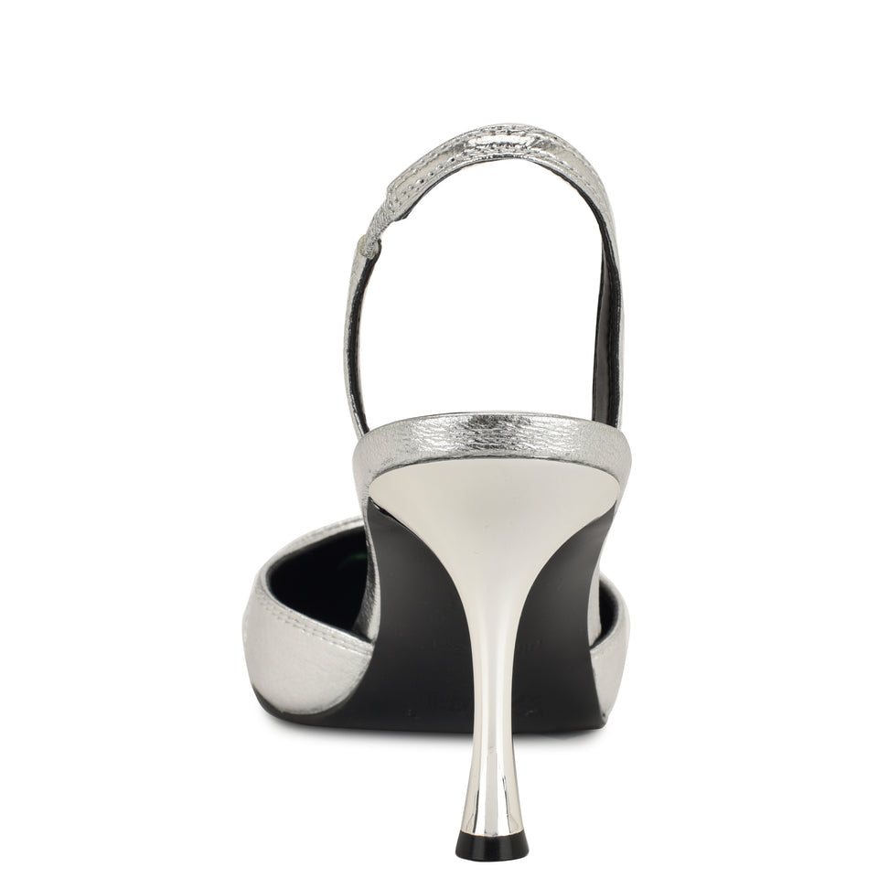 Nine West Textured Leather Pointed Toe Slingback Pump in Silver