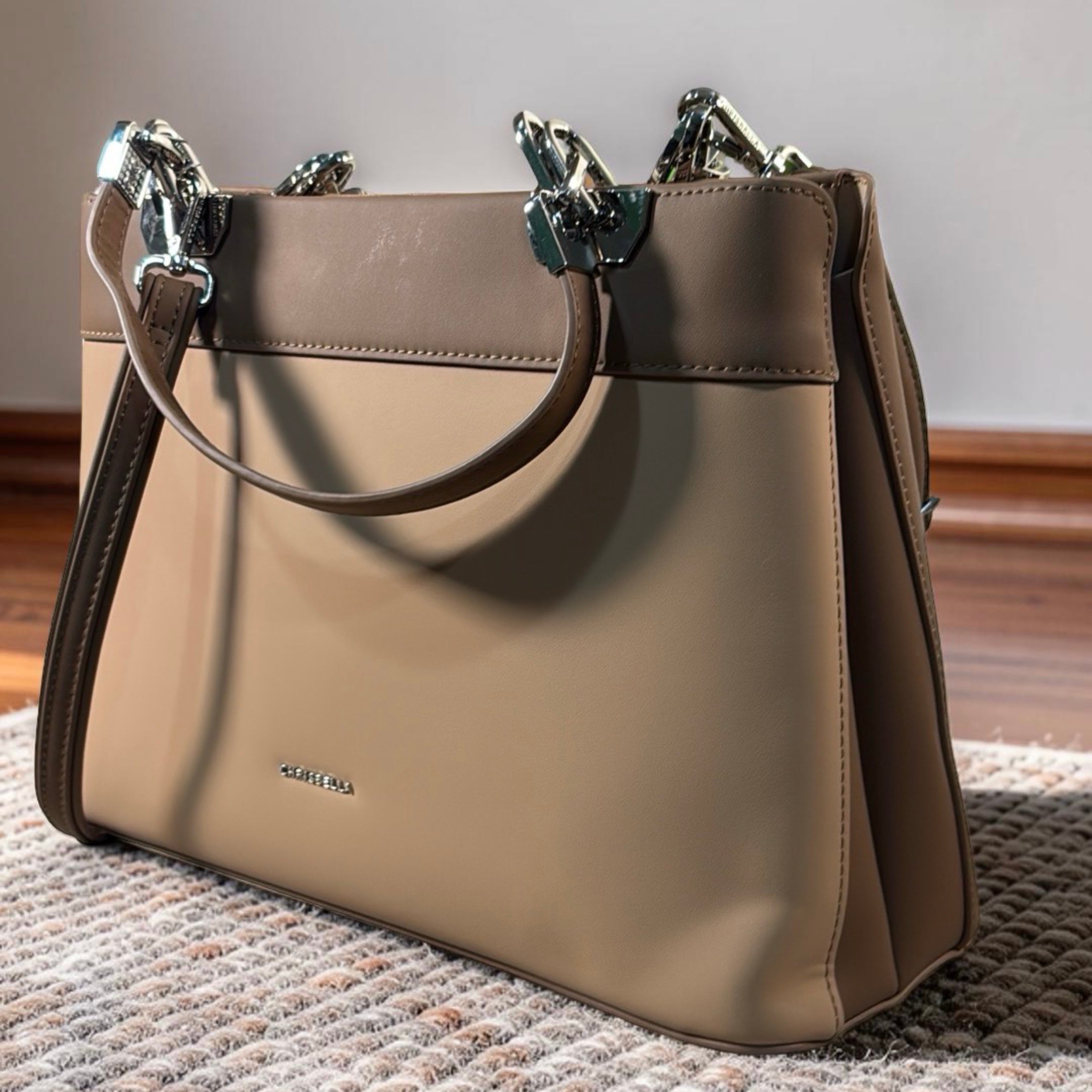 Chrisbella Metal Detail Double Handle 2-in-1 Bag in Mud