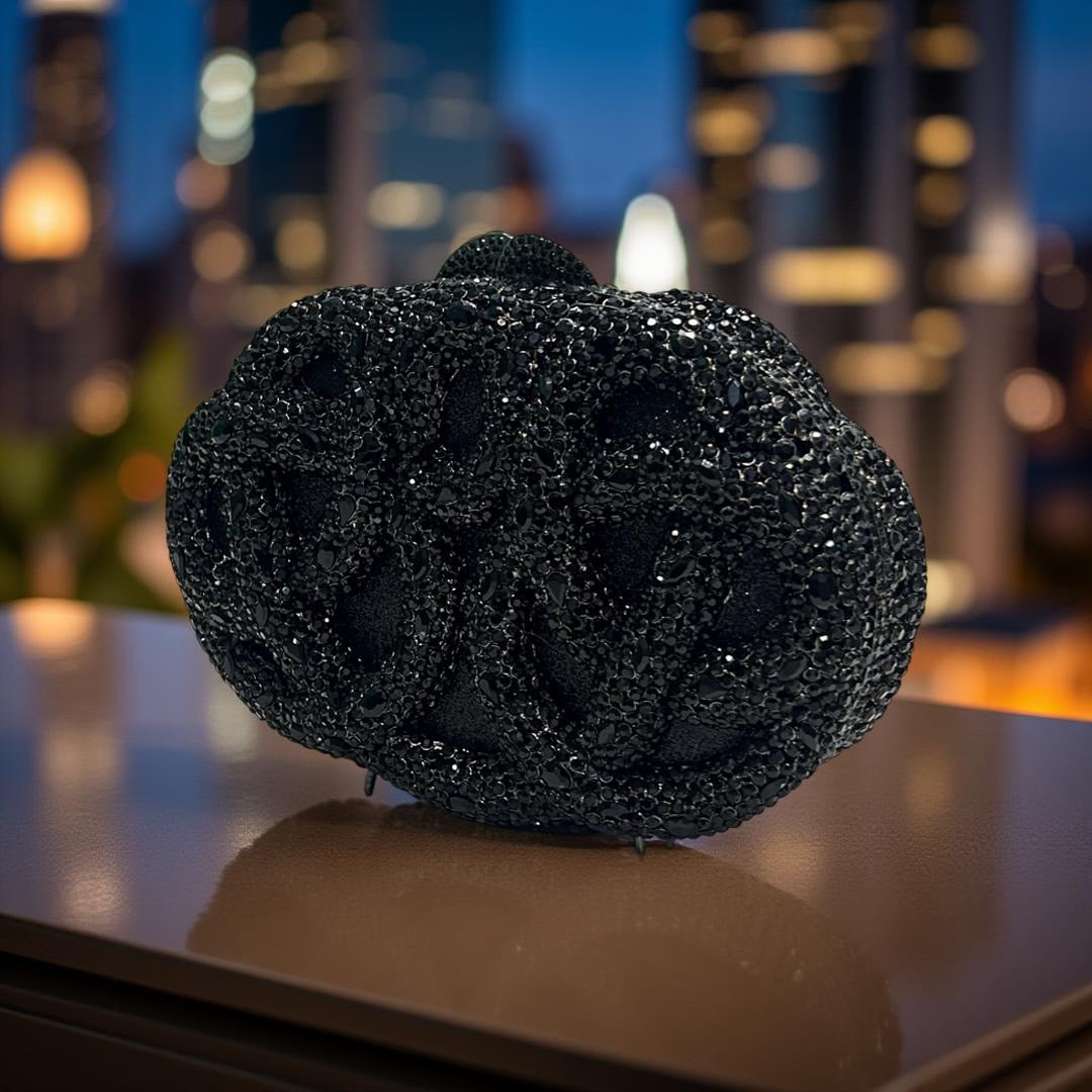 Seoul Spiral Detail Design Clutch Party Purse with Stones in Black