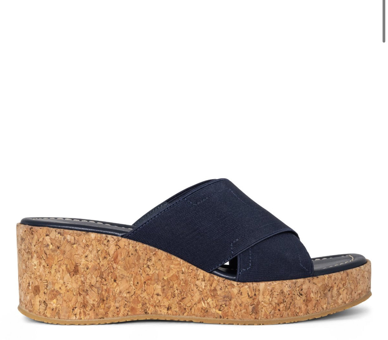 DONALD PLINER ELASTIC CROSS STRAP WEDGE SANDAL IN NAVY