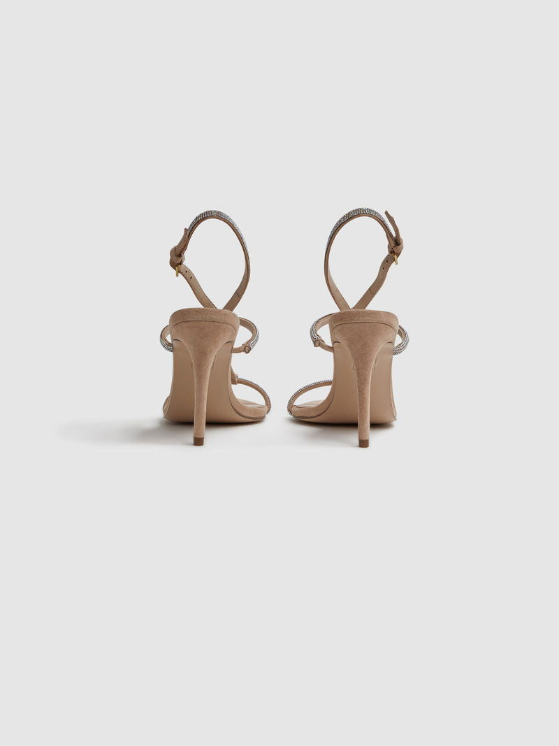 Reiss Embellsihed Strap Heeled Sandal in Eggshell
