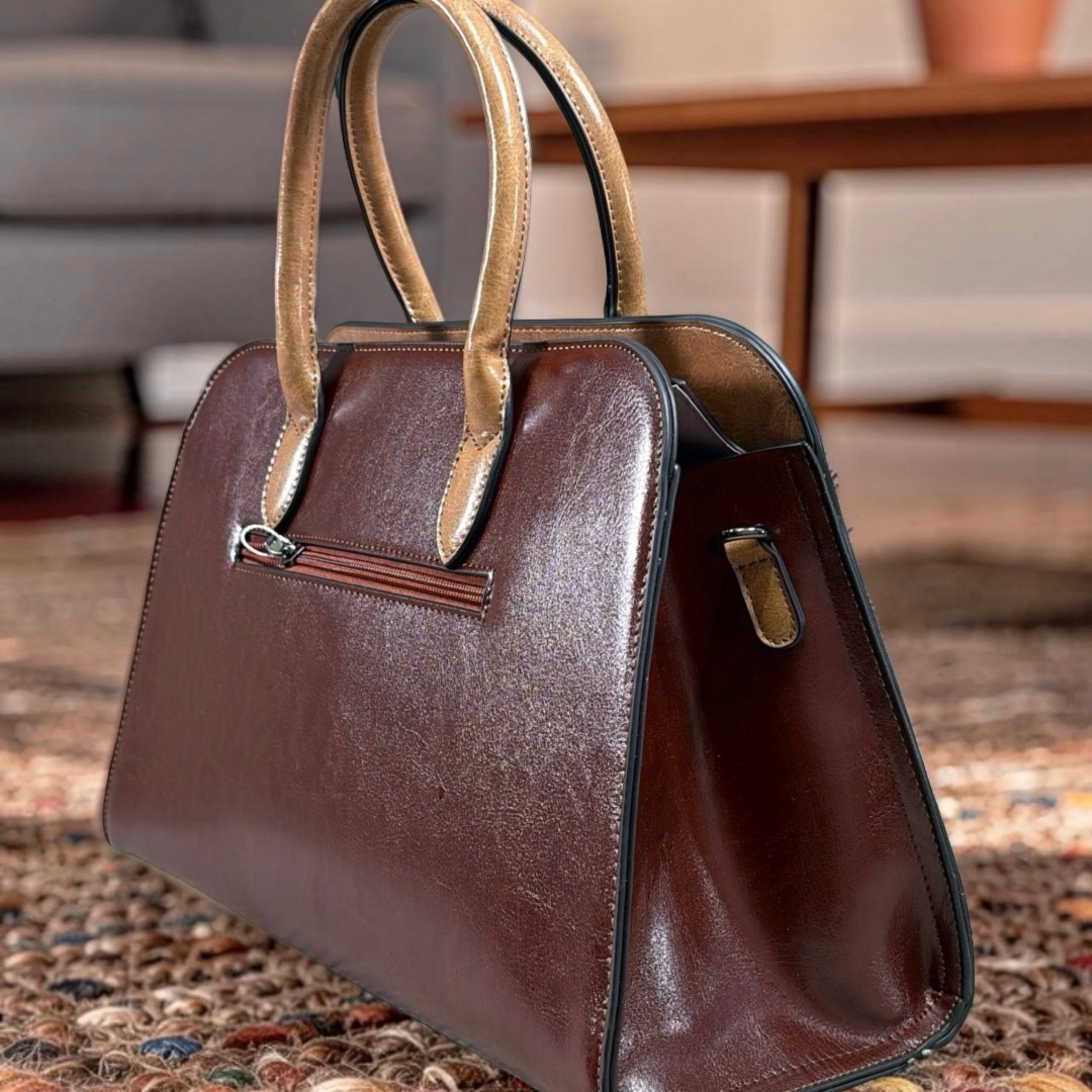 Bagco Front Pocket Detail Structured Bag in Brown