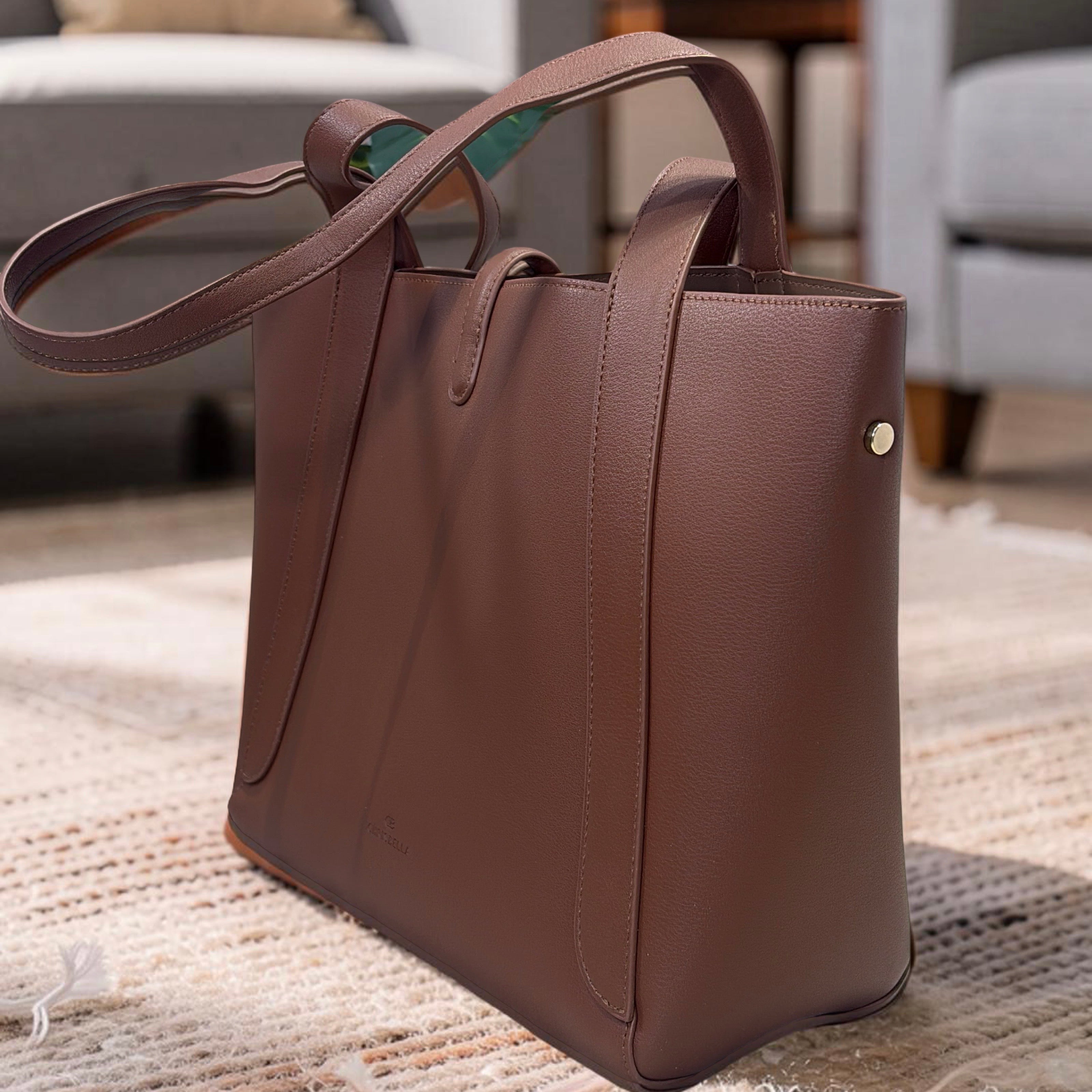 Chrisbella Large Front Knob Bag in Brown