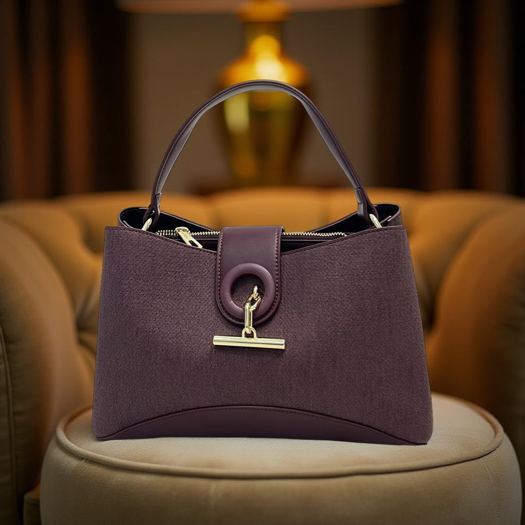 Chrisbella Contrast Leather Triple Compartment Bag in Wine