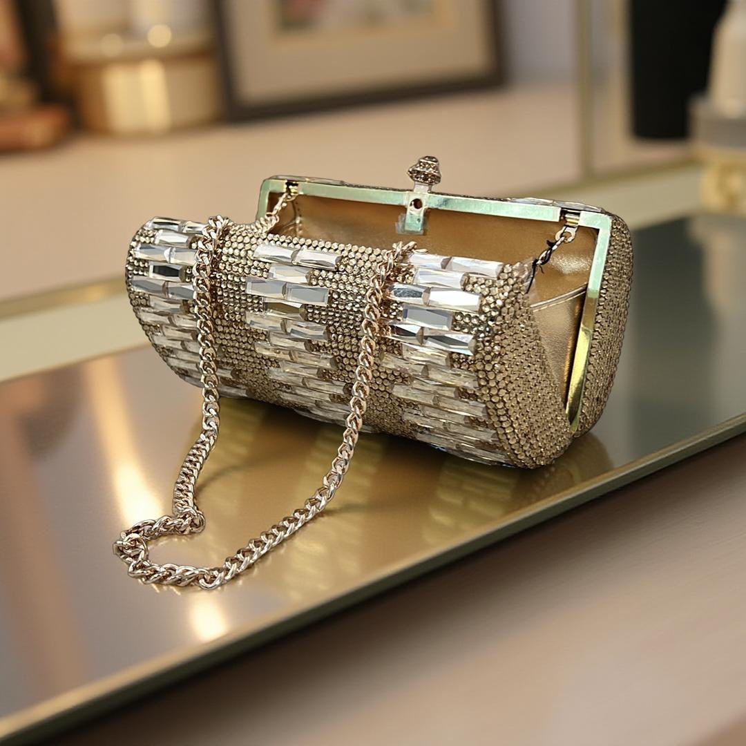 Zurich Swarovski Clutch Party Purse in Gold