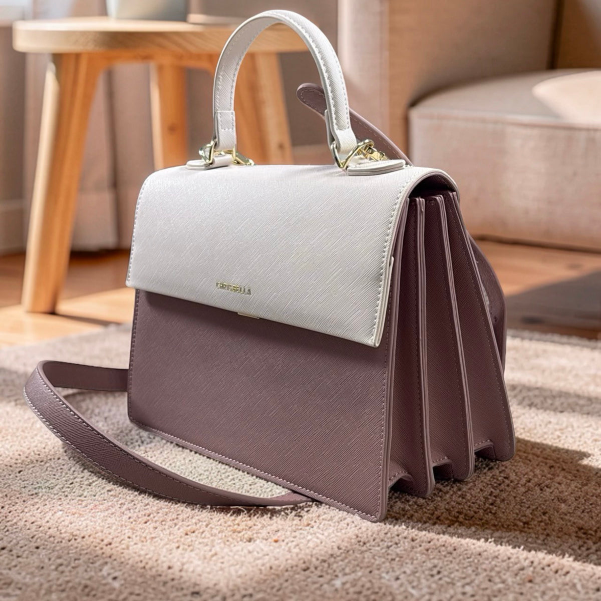 Chrisbella Structured Top Handle Bag in Pink Mix